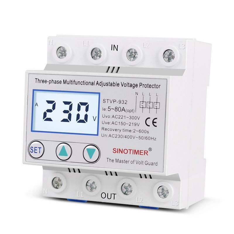 Protector Relays Voltmeter Monitors Din Rail Adjustable Voltage AC 380V 3 Phase