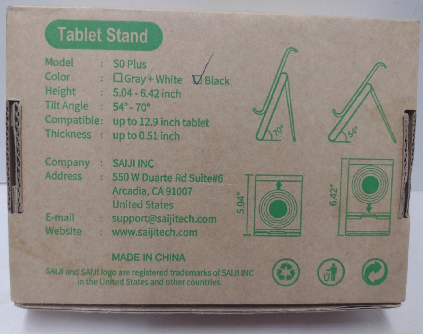 Saiji S0-Plus Tablet Stand Black Adjustable Foldable Universal Compatibility