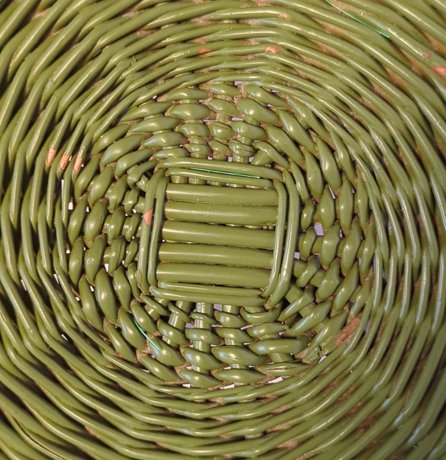 Vintage Round Wicker Stool - Green