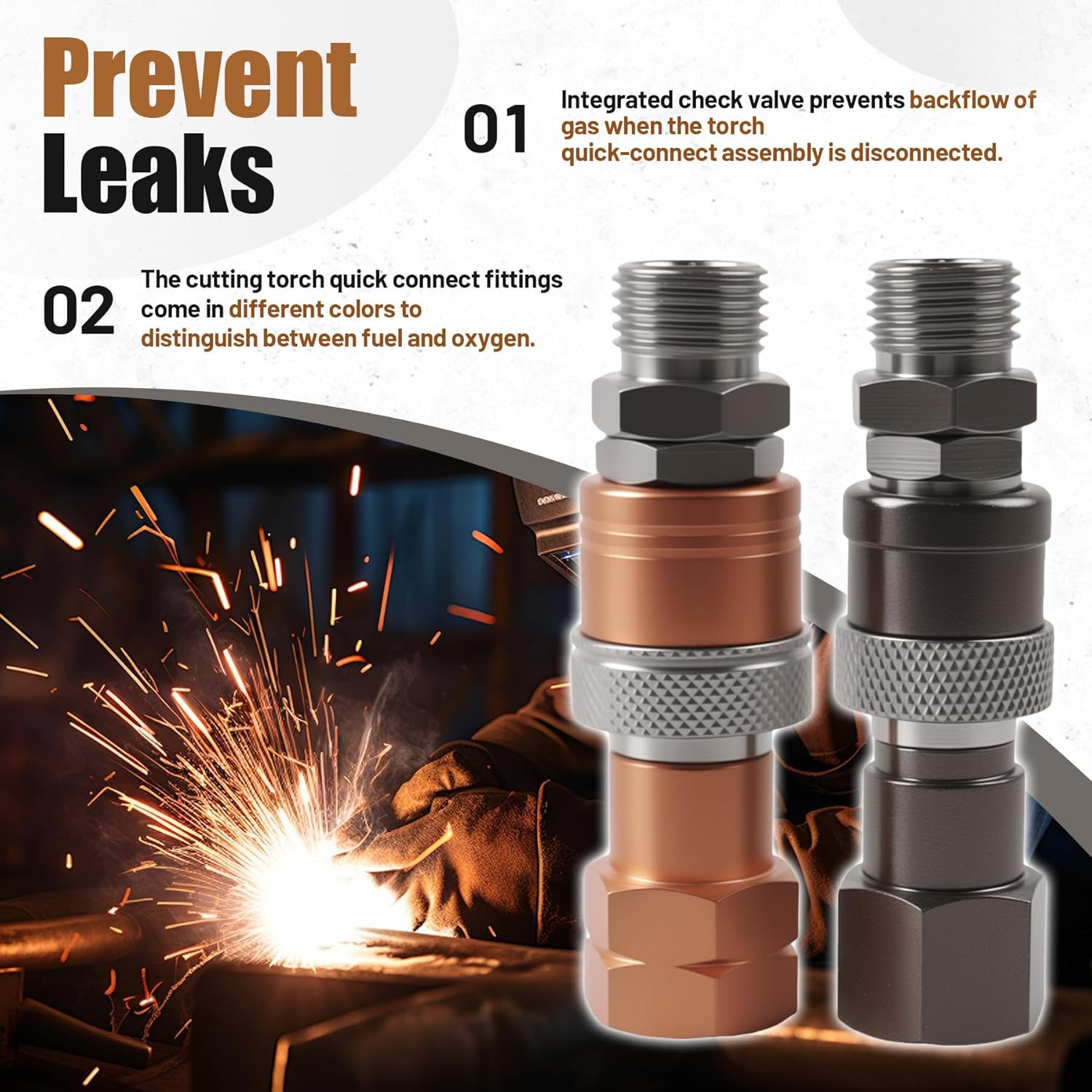 2Pcs Oxy Acetylene Torch Quick Connects Fittings Set, Oxygen Acetylene Quick Dis