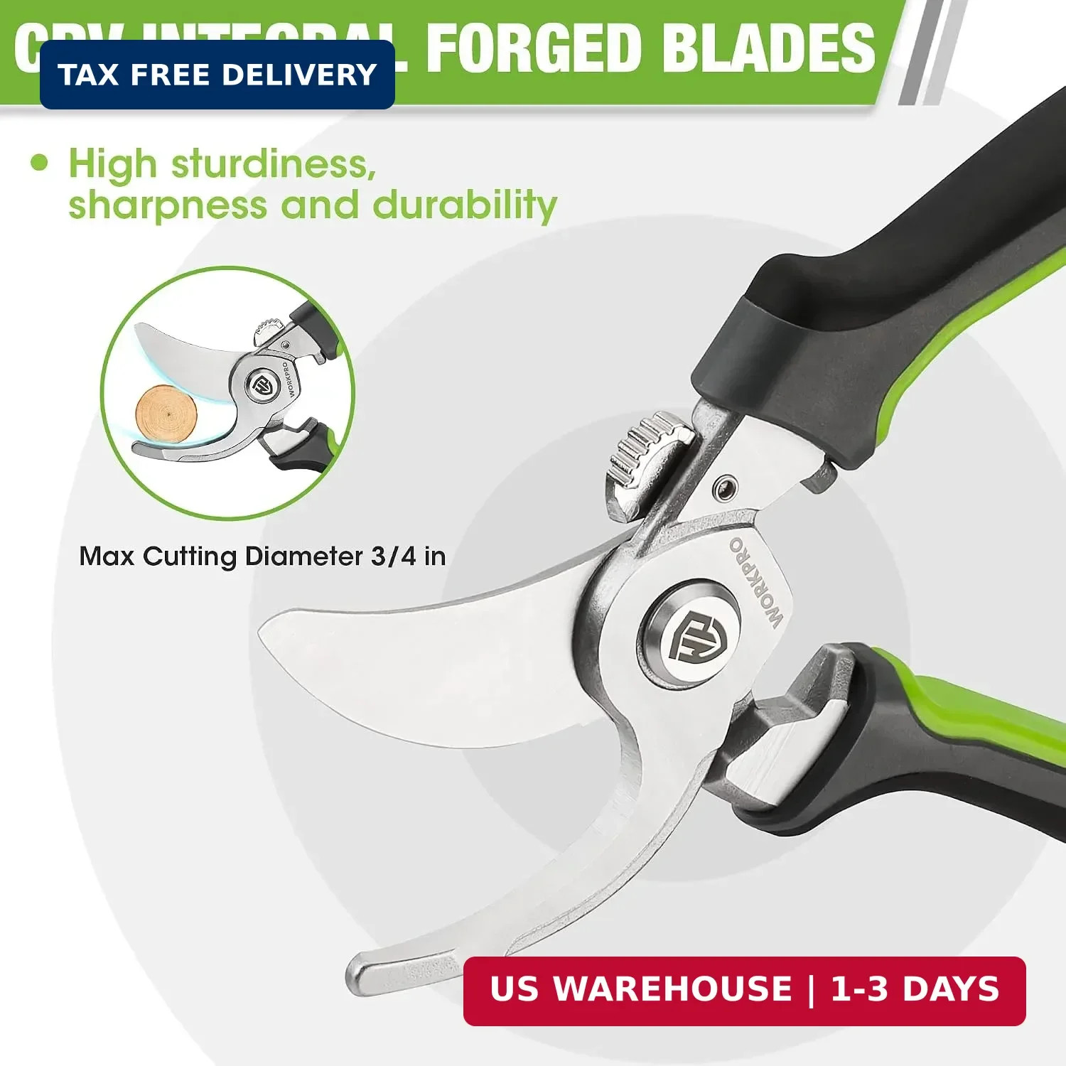 Garden Bypass Pruning Shears, 8.5" Pruning Scissors with CRV Integral Forged Bla