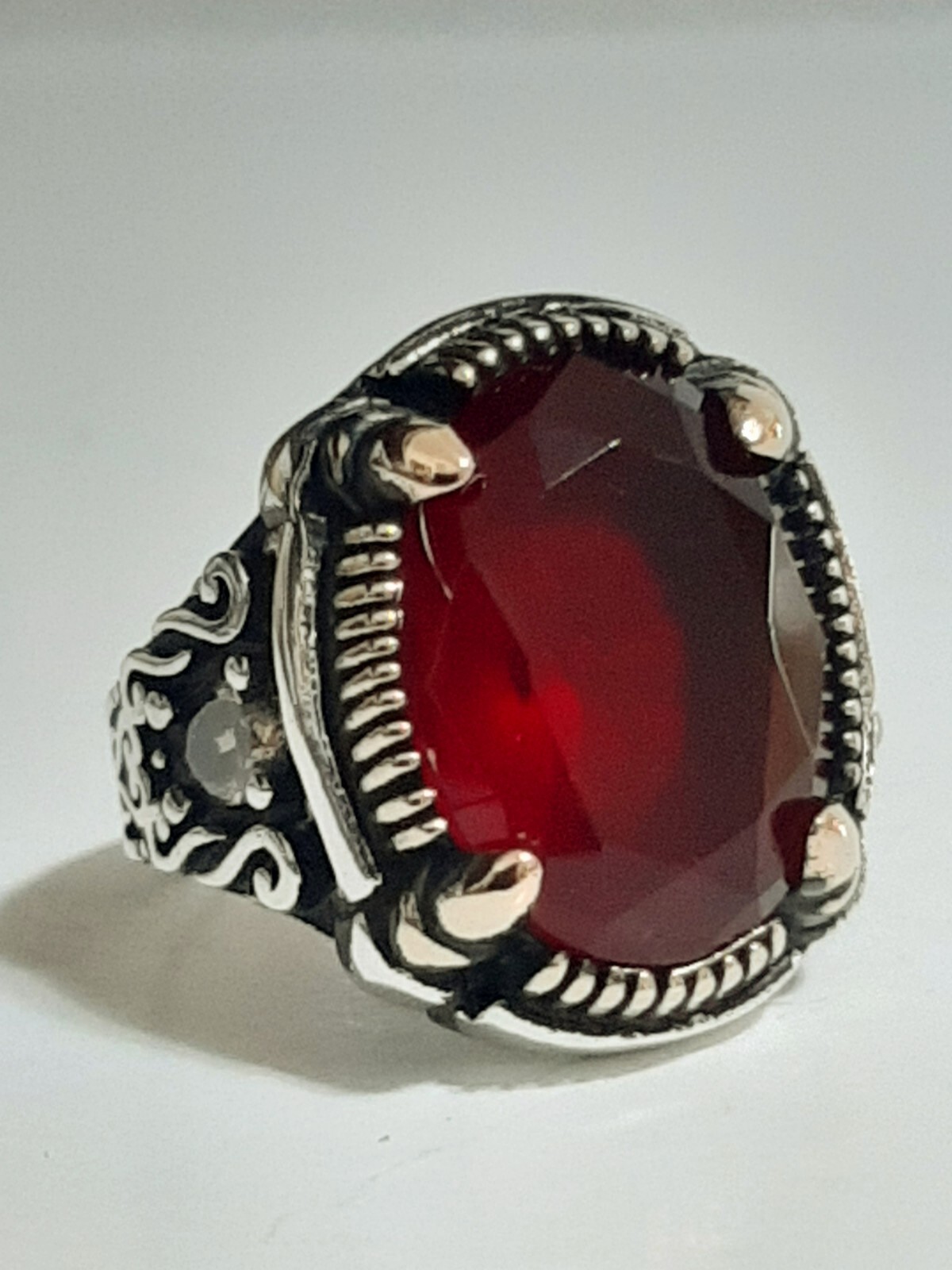Men 925 Silver Ring Solitaire Ruby Spinel Ring Man Sterling $
