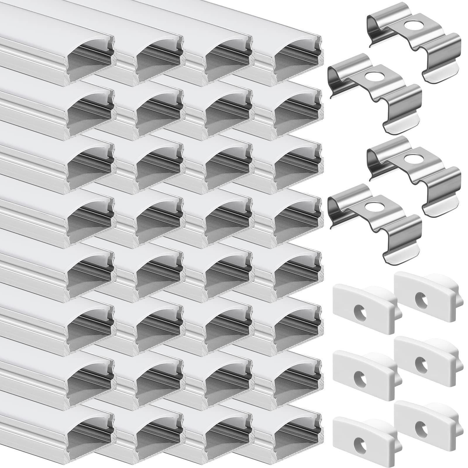 60 Pack 3.3FT 1Meter U Shape LED Strip Aluminum Channel Diffuser System with ...