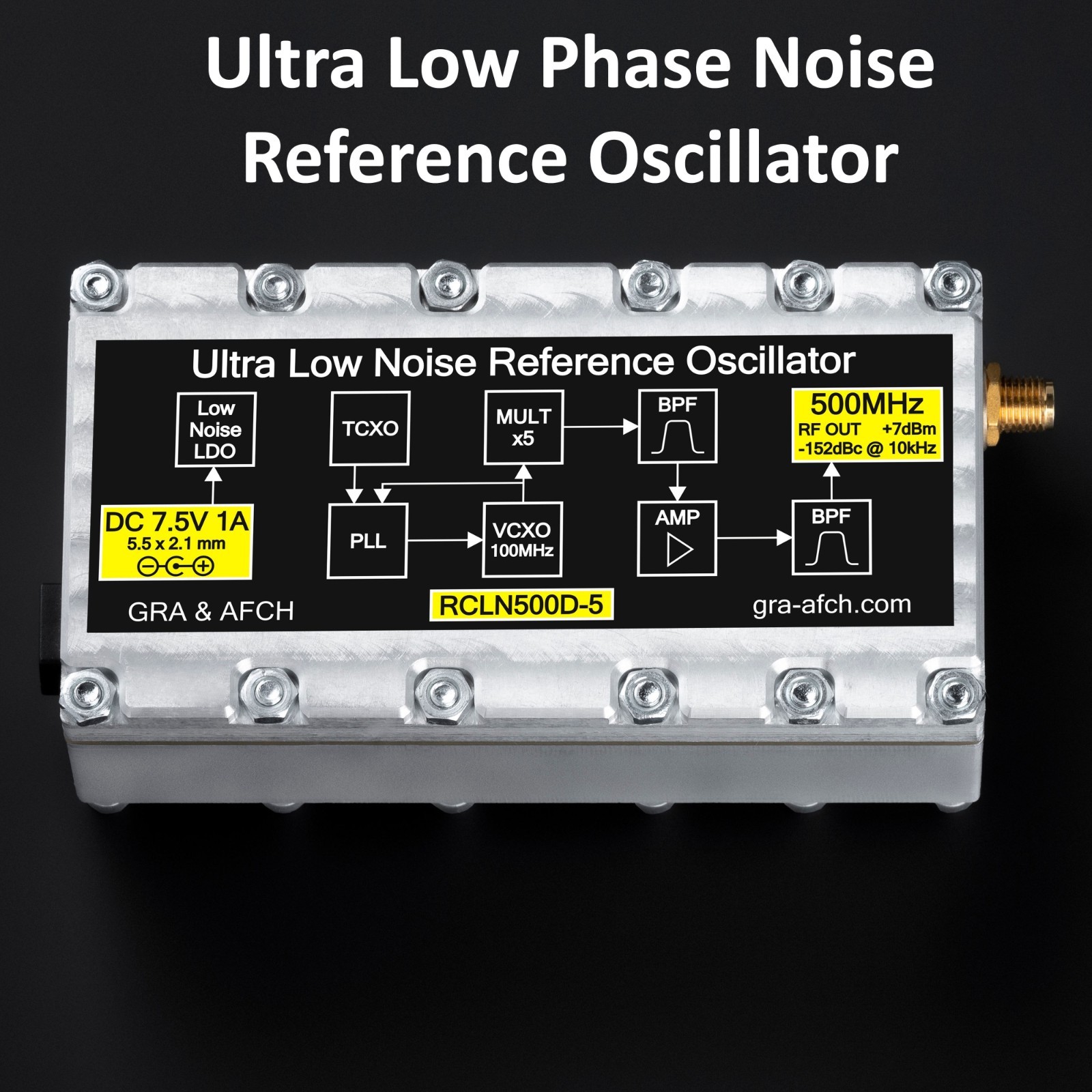 Oscillator 500 MHz Ultra Low Phase Noise RCLN500D-5 -152dBc/Hz @10kHz for AD9959