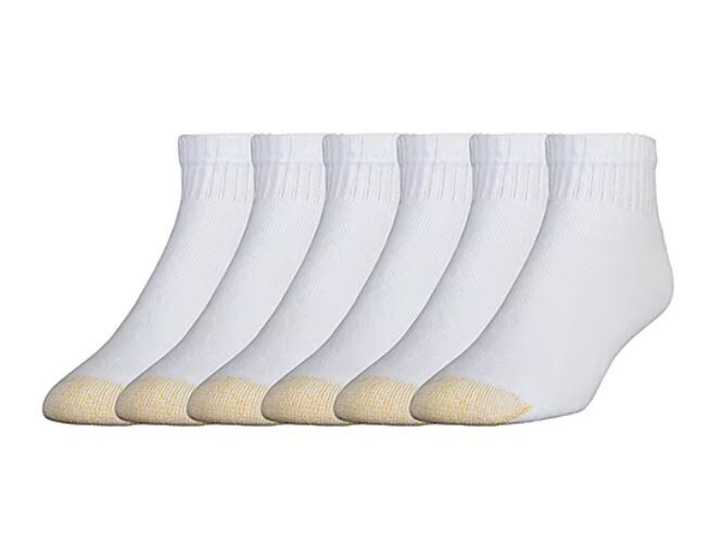 GoldToe Sport Cotton Quarter Ankle Socks 6 Pair Pack White Men's Size 6-12.5