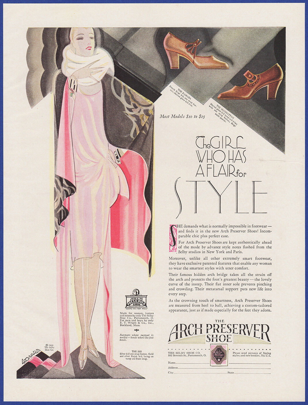 Vintage 1929 SELBY ARCH PRESERVER Shoes Fashion R. L. Leonard Art 20s Print Ad