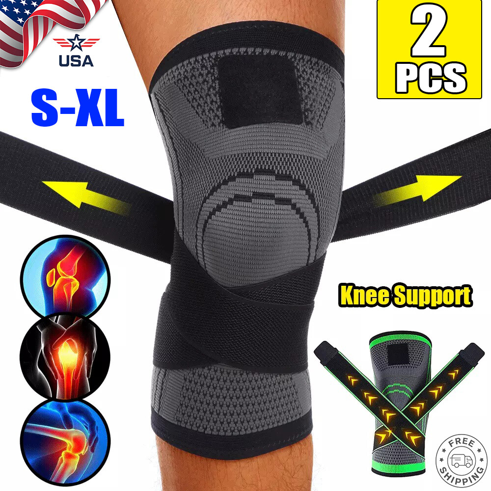 2Pcs Knee Sleeve Compression Brace Support For Sport Joint Pain Arthritis Relief
