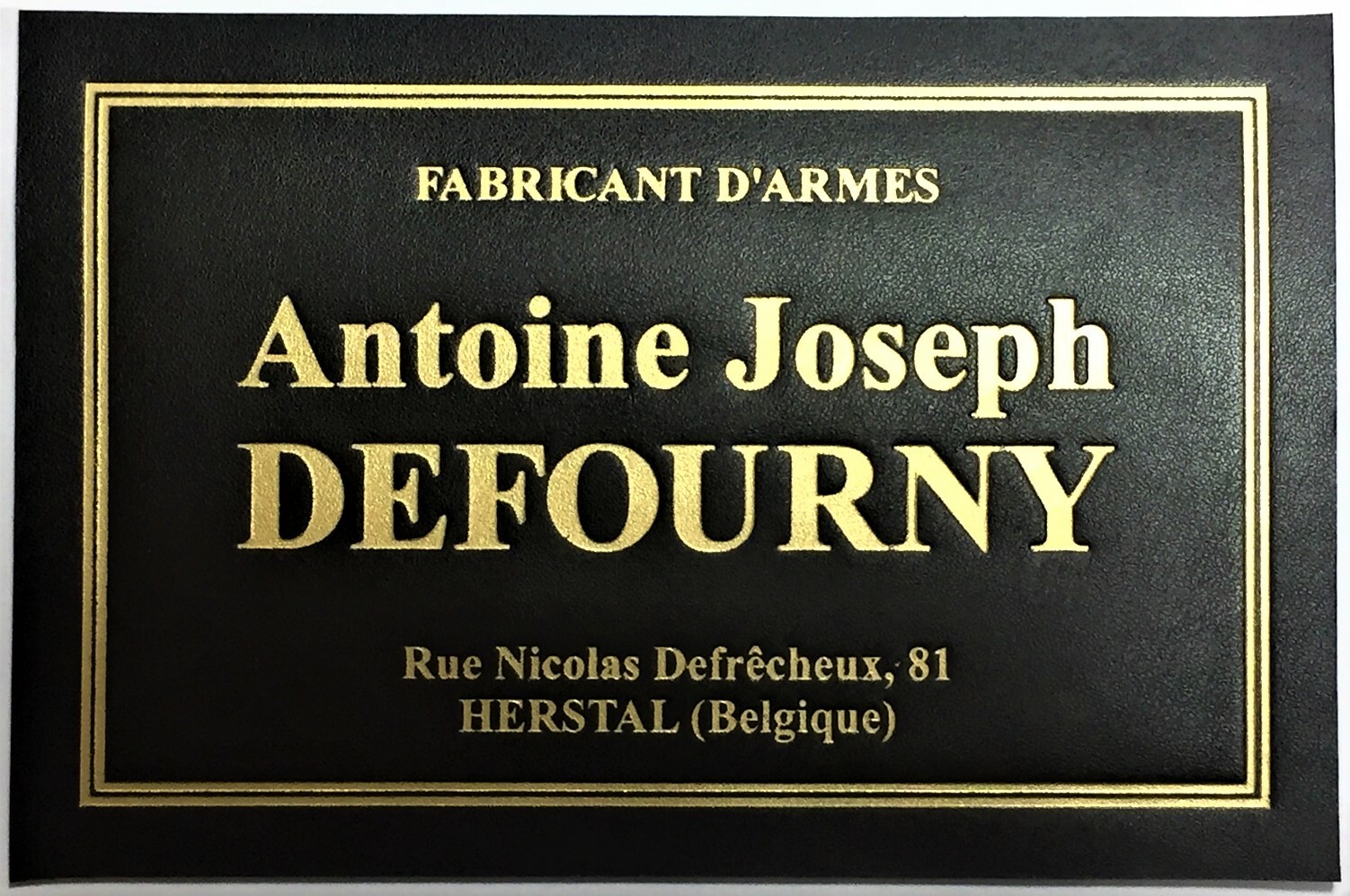 BELGIAN GUNMAKER GUN CASE TRADE LABEL for  A. J. DEFOURNY Shotgun Rifle
