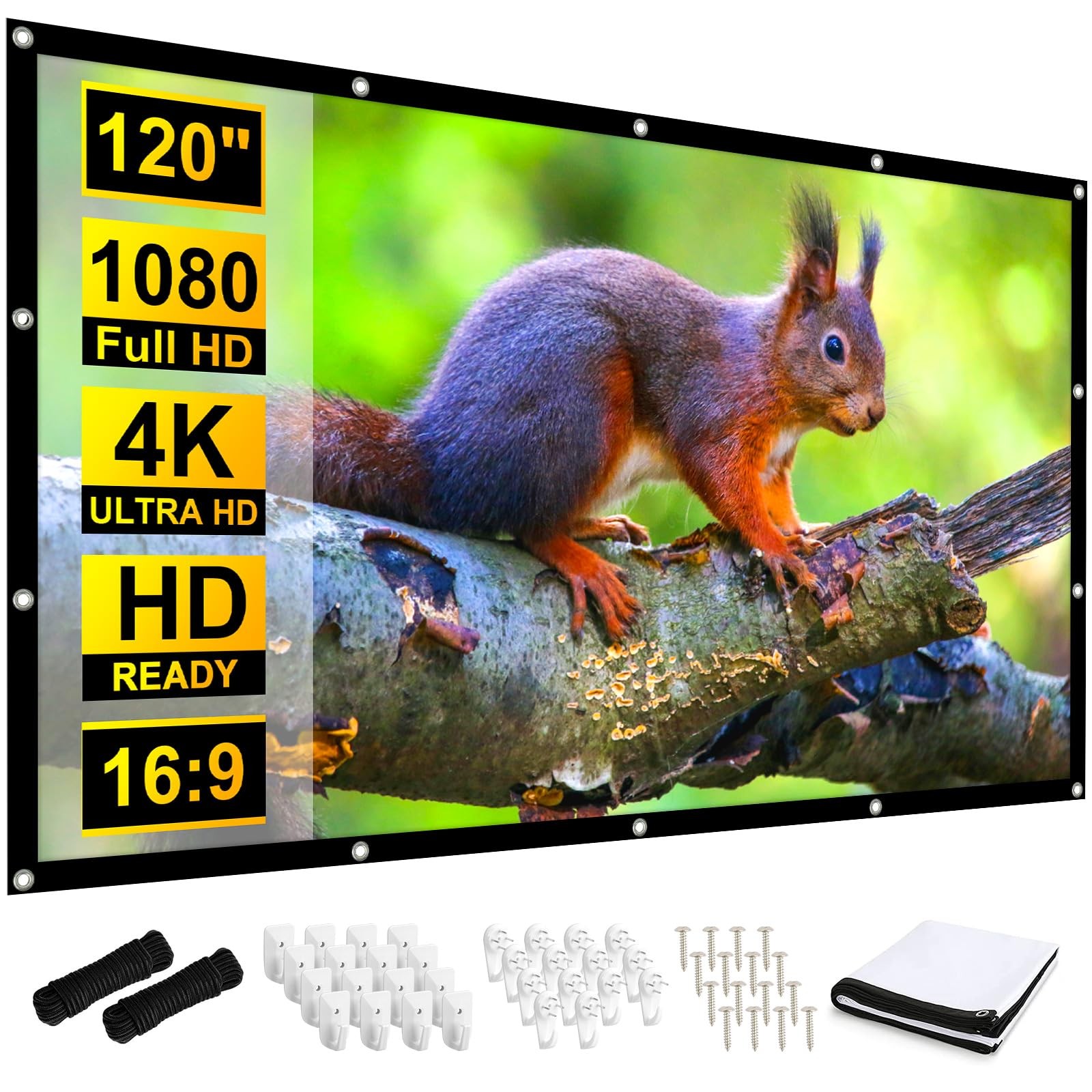 120 inch Projector Screen, 16:9 Foldable Anti-Crease Portable Projection Movi...