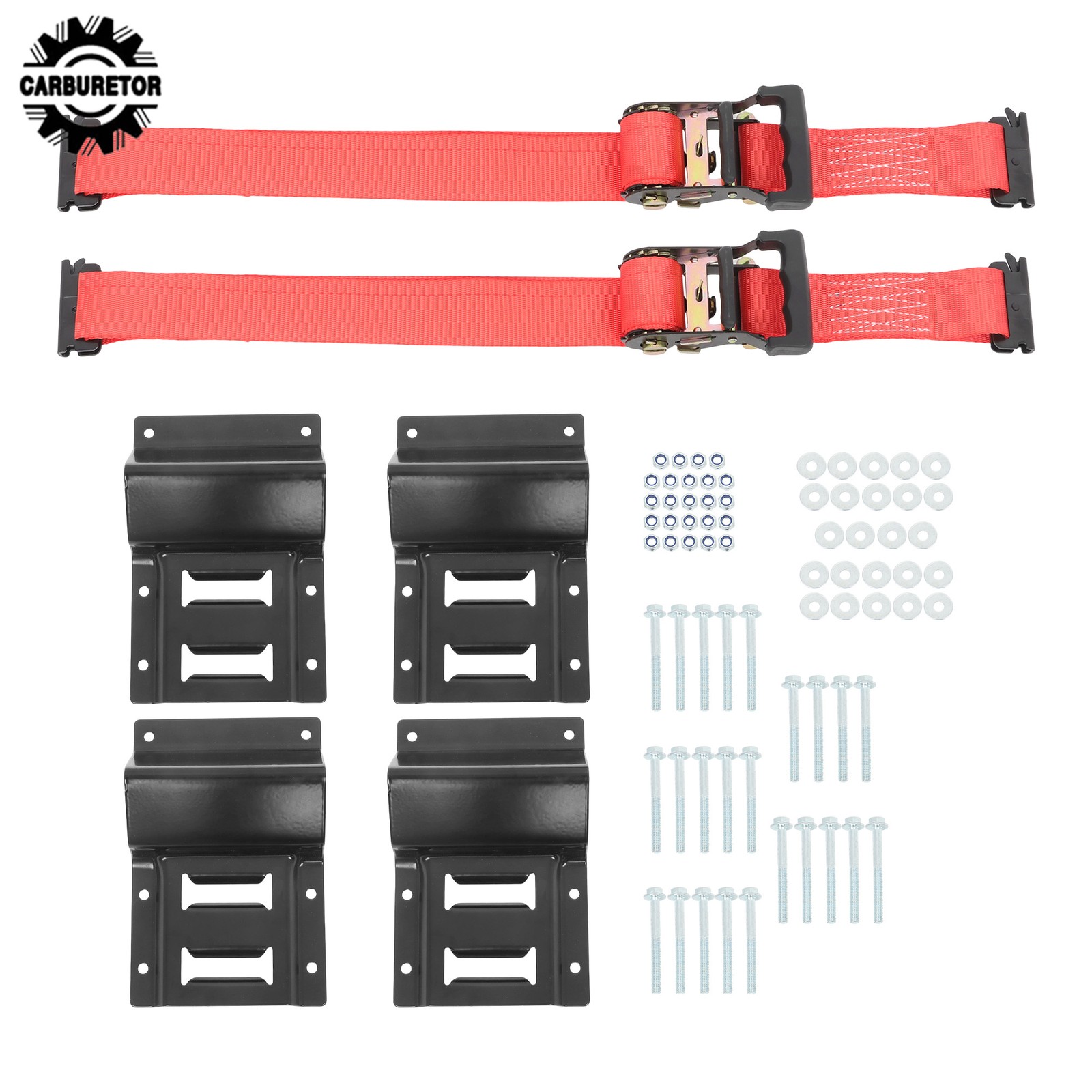 For Trailers Black E Track Wheel Chock Set & 6' Red Ratchet Straps Polyester
