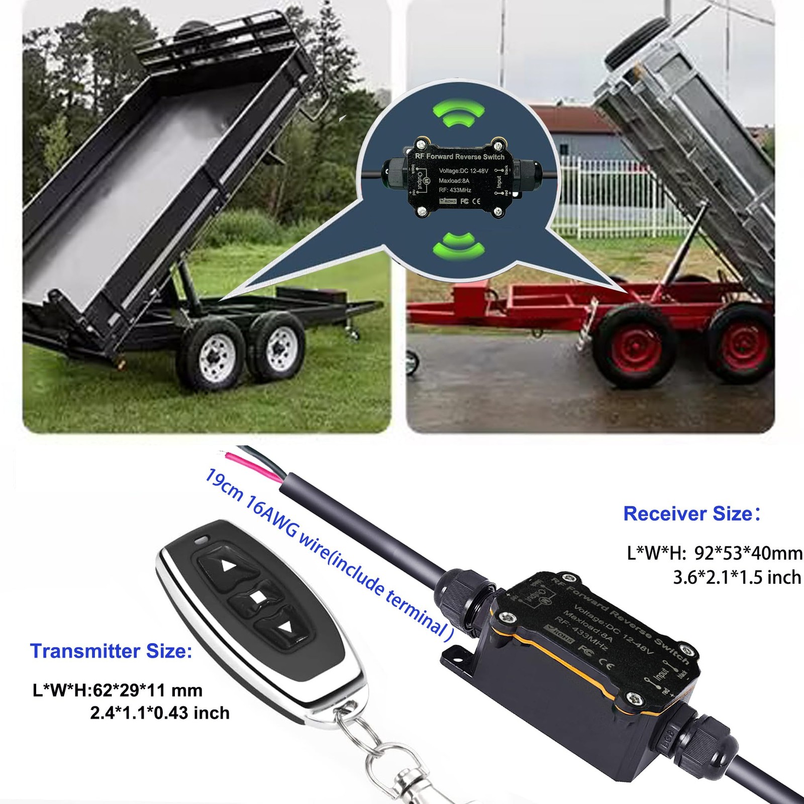 Wireless Winch Remote Forward Reverse Switch,Waterproof DC12V/24V/48V 8A Rela...