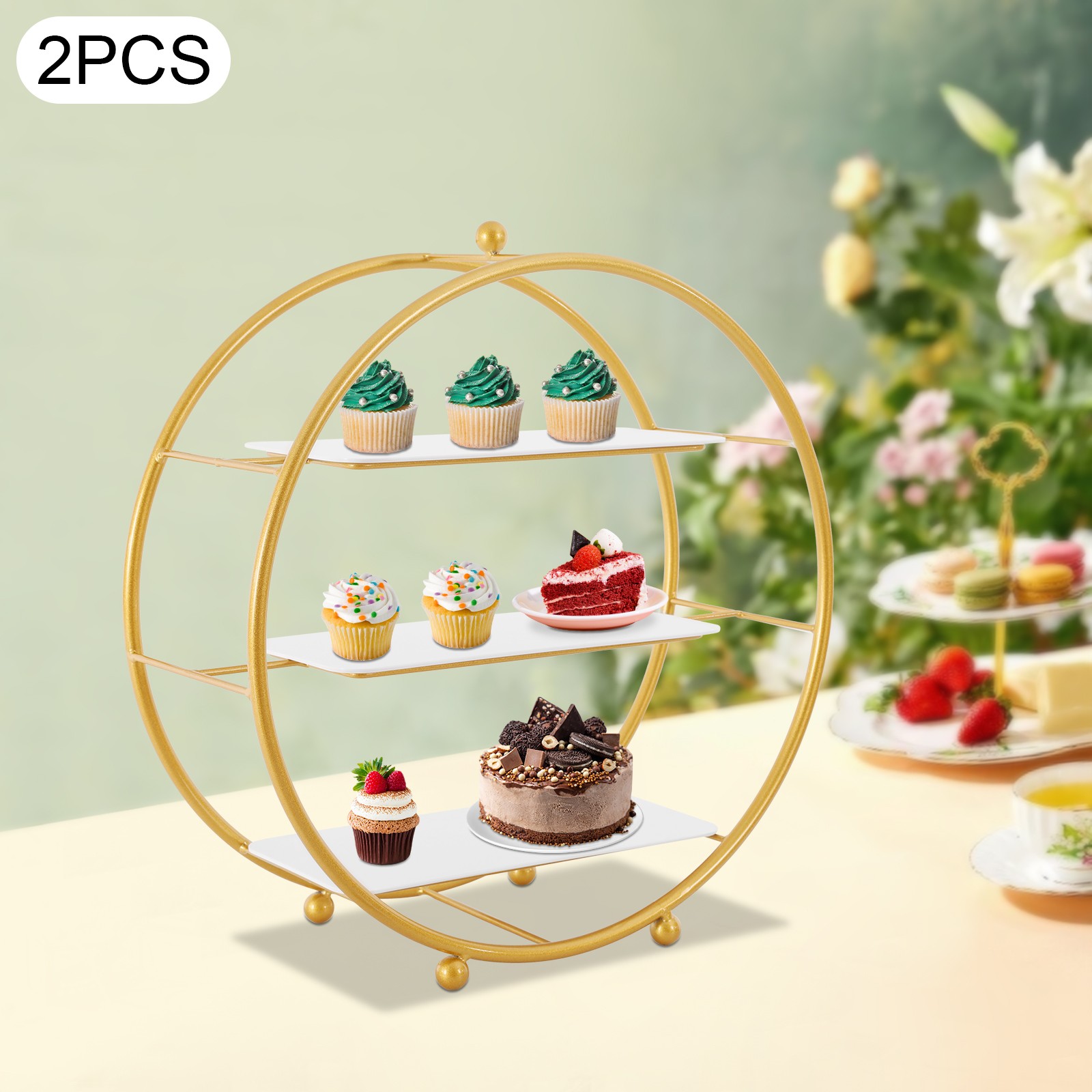 2 Pcs 3 Tier Gold Metal Tiered Cupcake Stand Circle Cupcake Holder Stand
