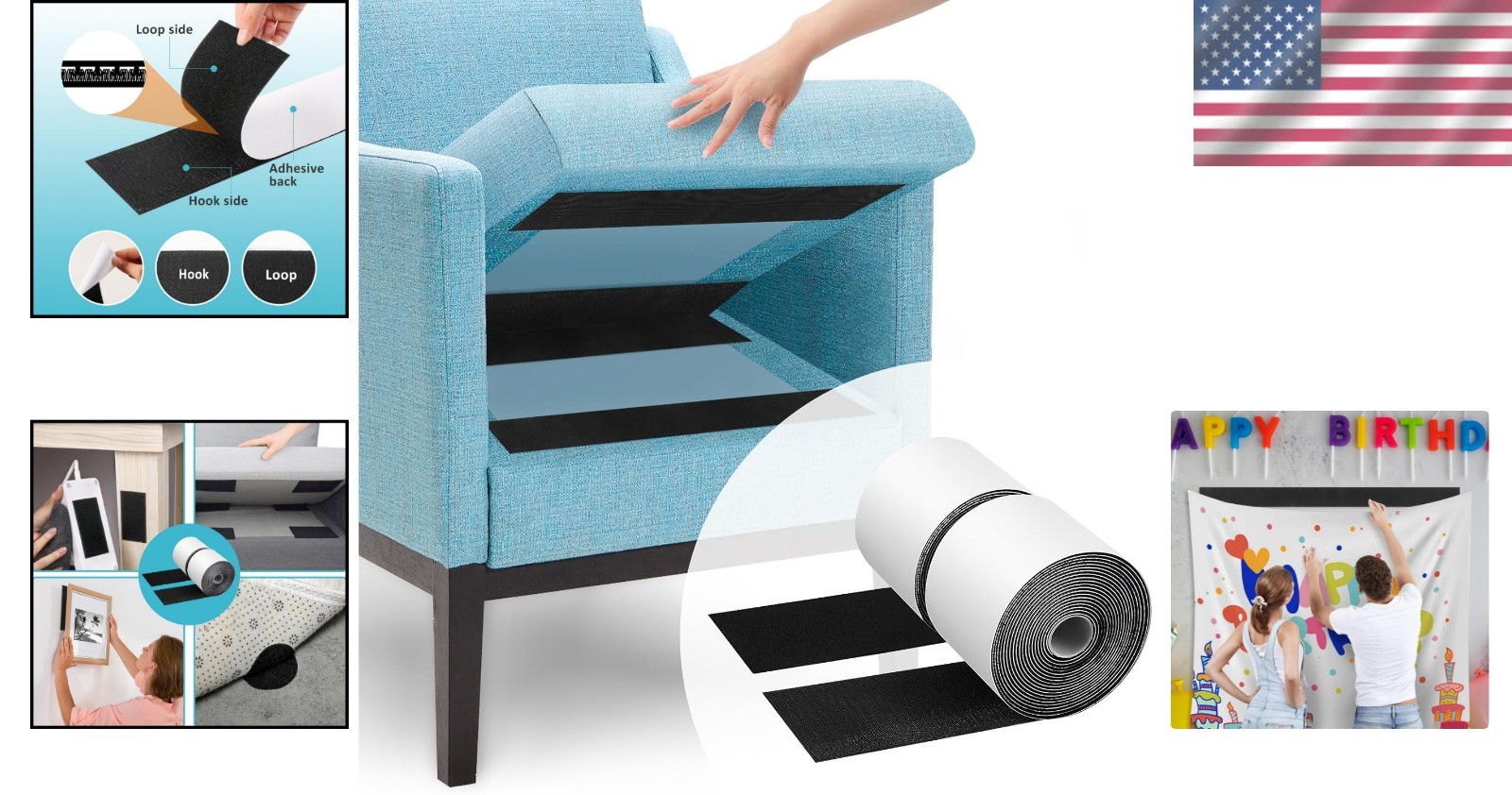 Easy-to-Use Black Adhesive Hook and Loop Tape - 4.4'' x 16.5' for DIY Projects