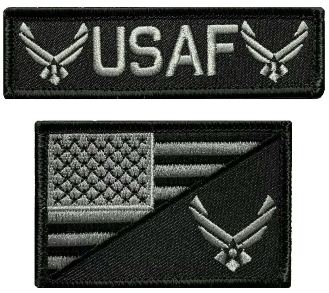 US Air Force USA Flag  Embroidered PATCH  -2PC Hook Backing  3.75"x1.0" -3" X 2"