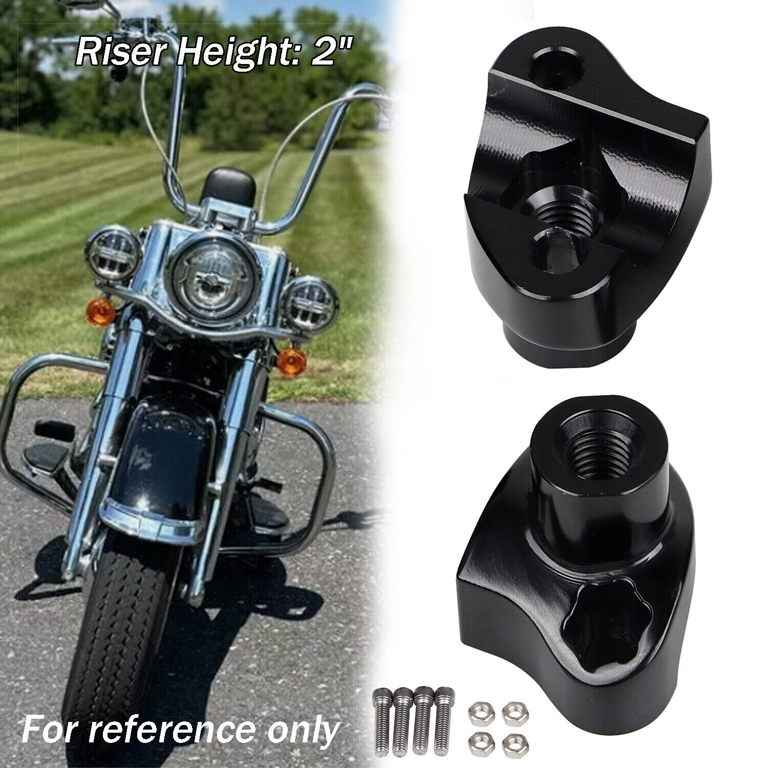 Black 1" Handlebar 2” Risers For Harley Dyna Street Bob Softail Sportster XL 883