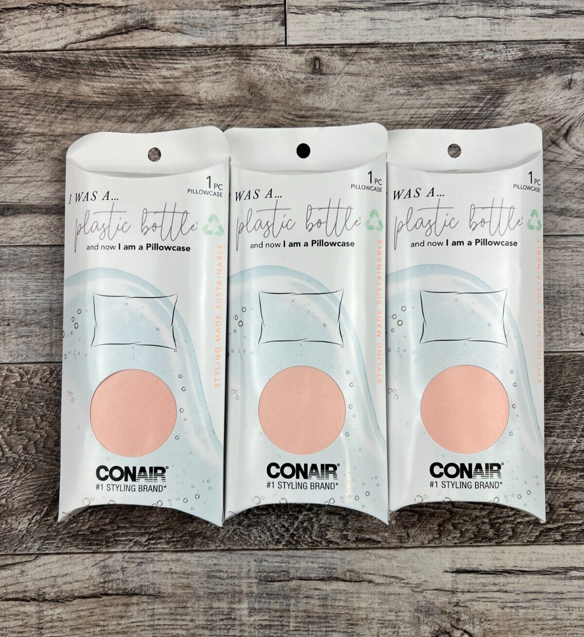 LOT OF 3 Conair Pink Satin Smooth Pillowcase | Made From Recycled Material | NEW