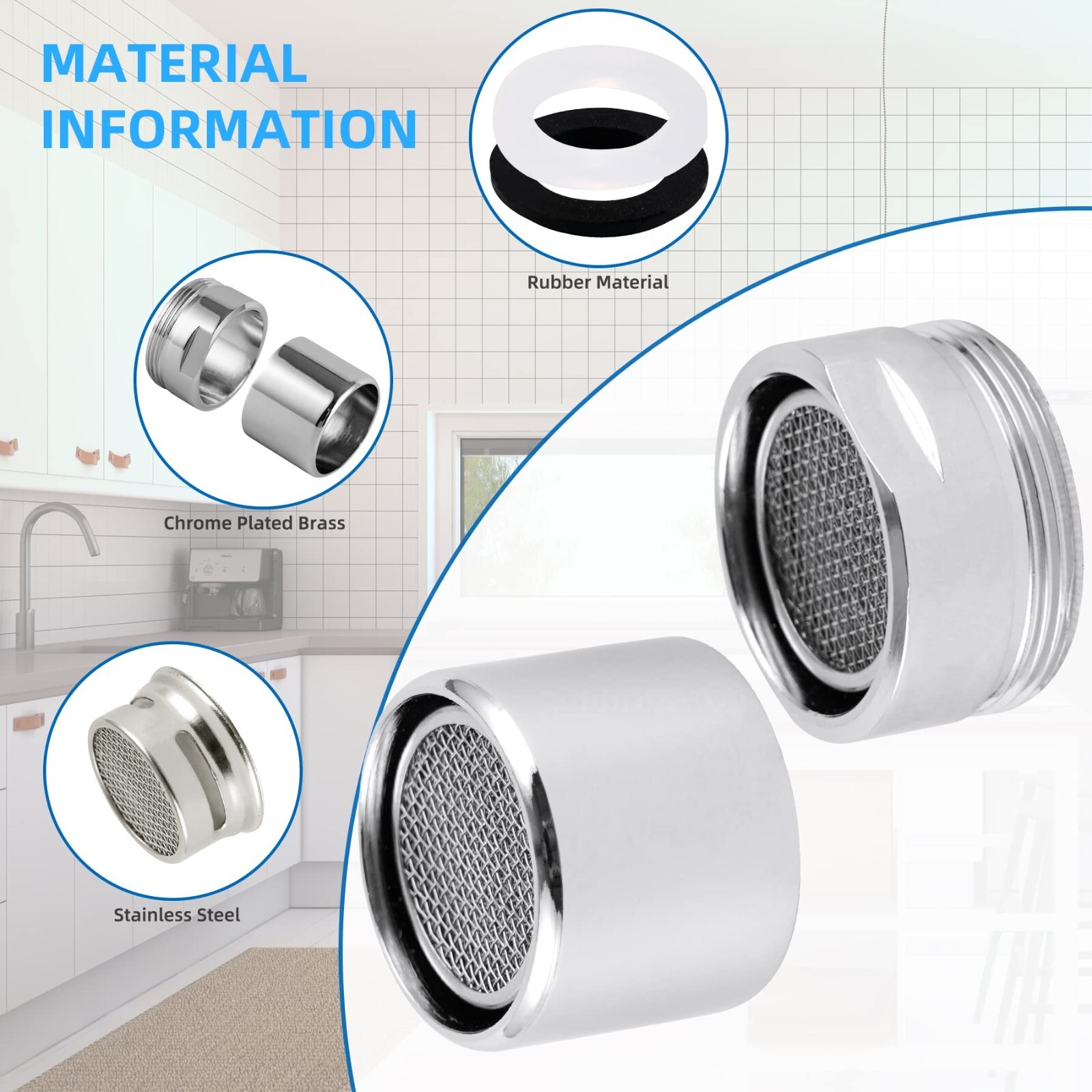 4 PCS Faucet Aerator, Kitchen Sink Aerator Faucet Filter with Solid Brass Shell
