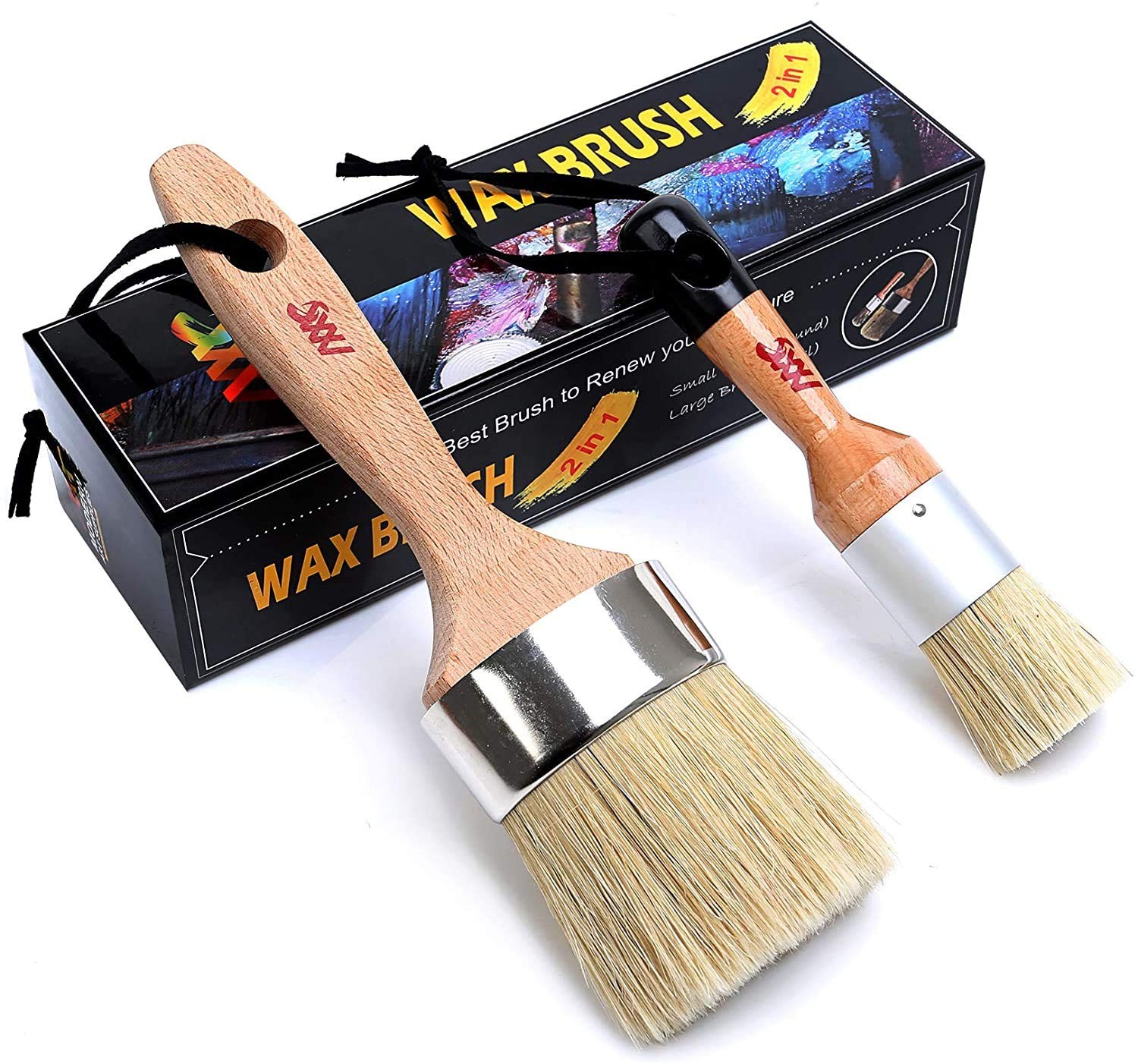 Modern Art Supplies Wax Brush Set  2 Pack Chalk Paint Brushes, 2.5 inches