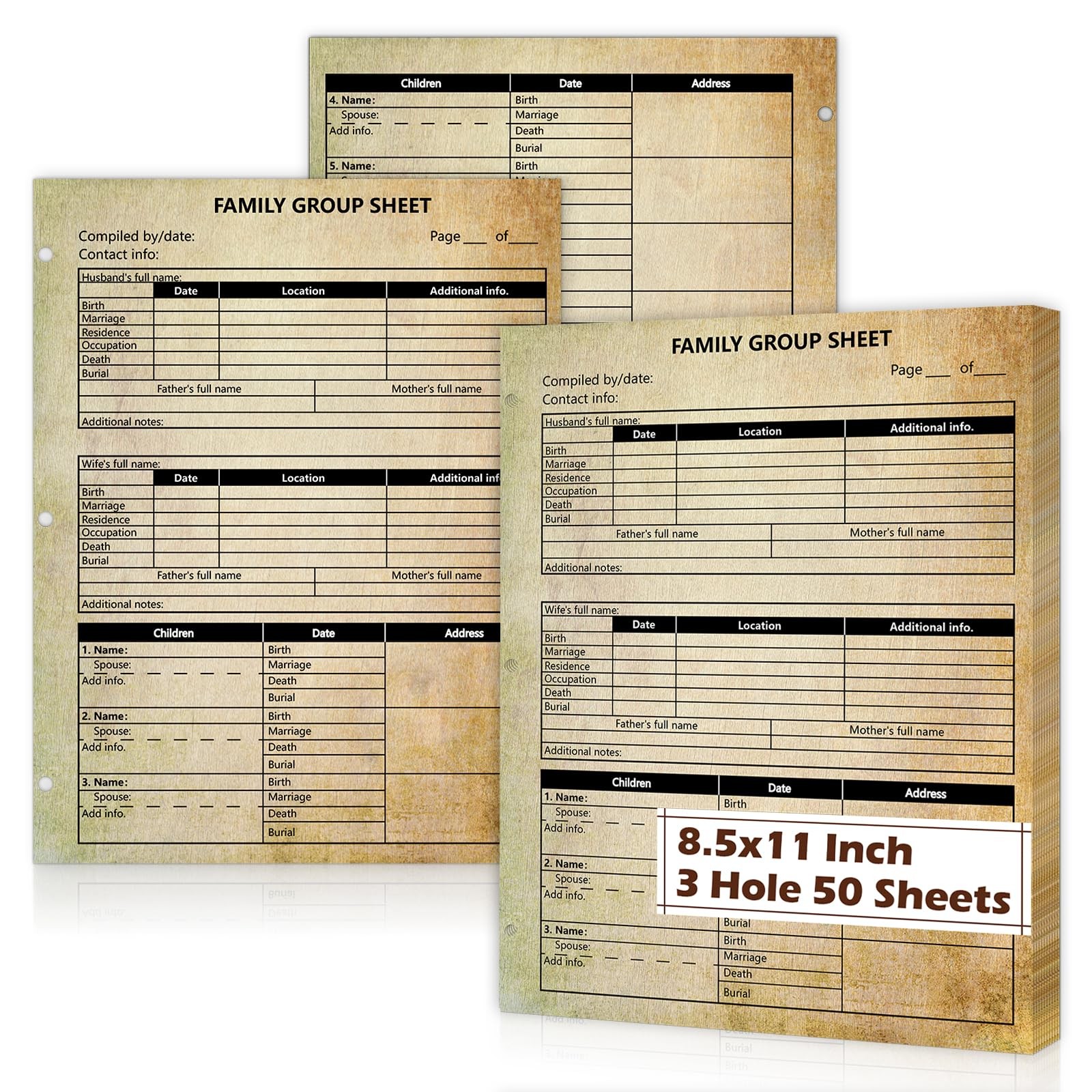 50 Sheets 12th Generation Family 8.5 x 11 inches, 50 Sheets-Vintage Colors