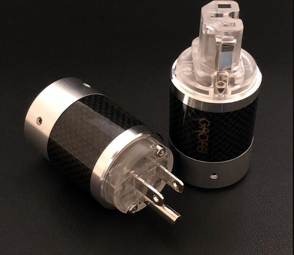 1Set Pure Copper Rhodium Plated Carbon Fiber US AC Power Plug Male IEC Femle