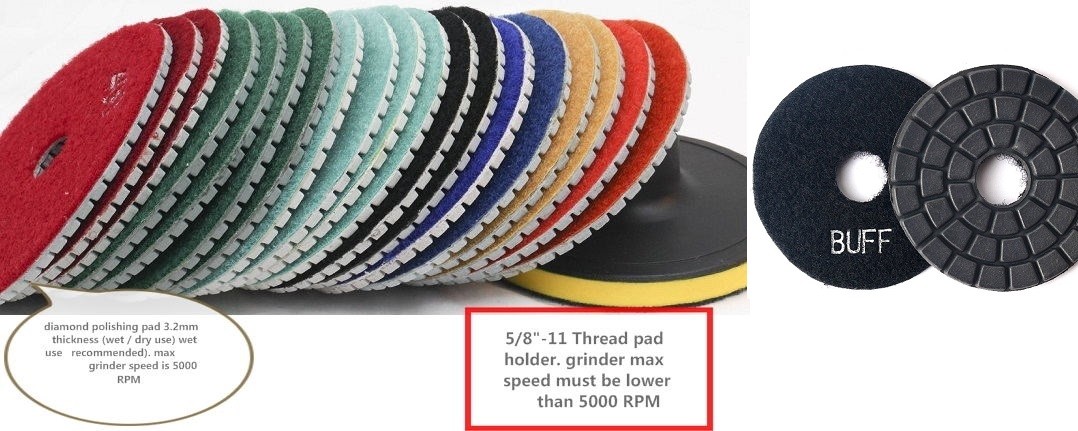 5" wet polisher grinder polish pad glaze buffer 29+1 stone quartz marble granite