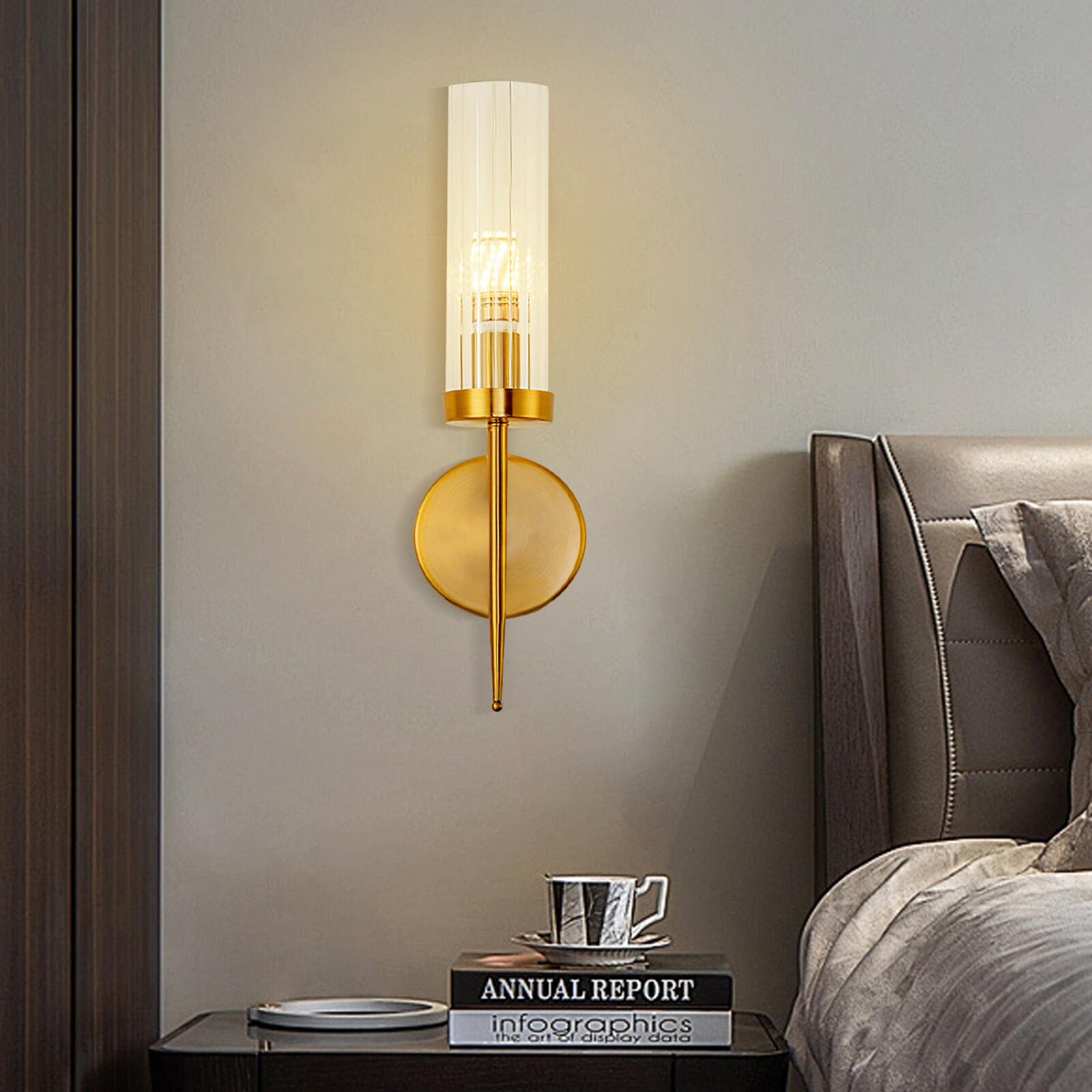 Gold Wall Light Glass Sconce Bedroom Hallway Lighting Fixture Wall Sconce Decor