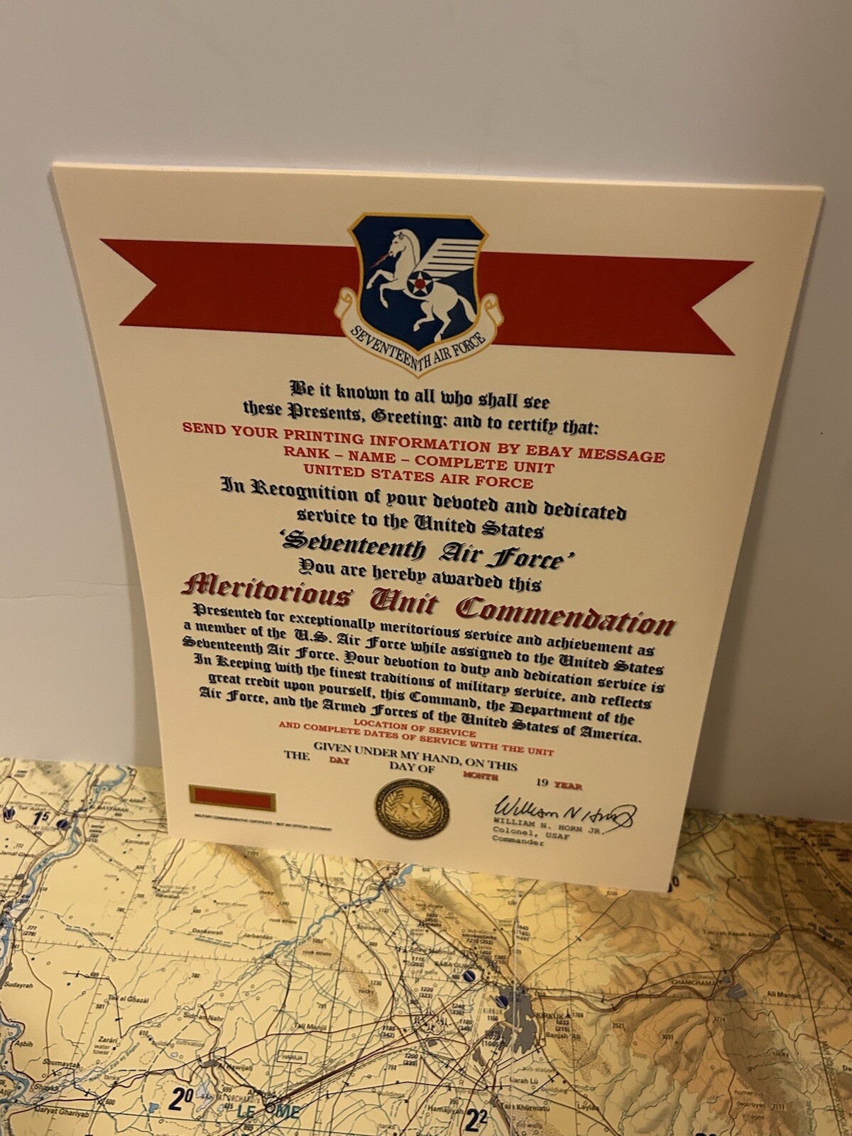 U.S. AIR FORCE / 17TH AIR FORCE - MERITORIOUS UNIT COMMENDATION CERTIFICATE