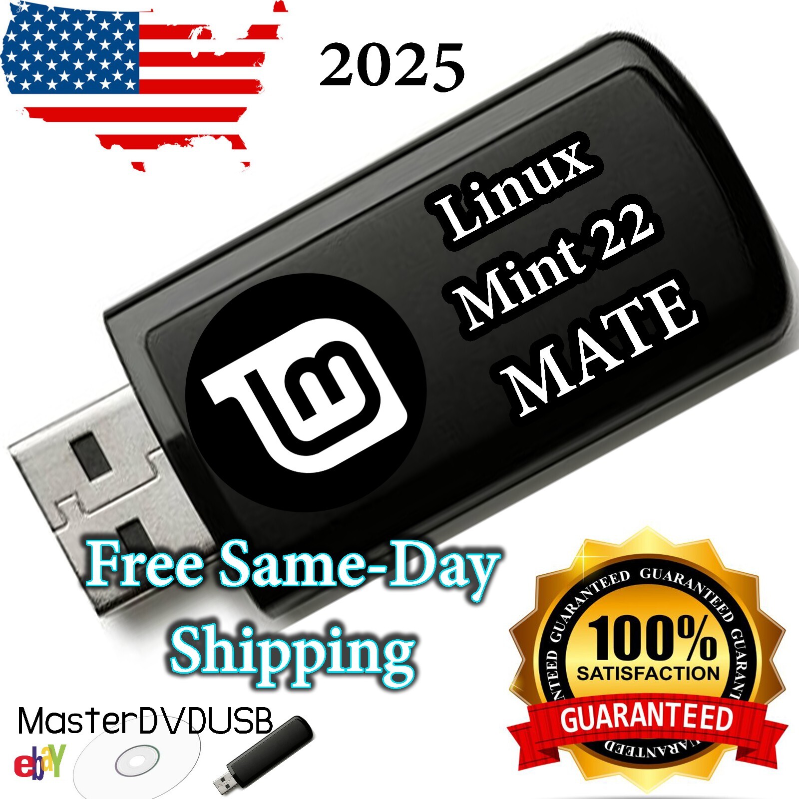 Linux Mint 22 MATE Edition - Bootable Live USB - 64-bit | Fast Same Day Shipping