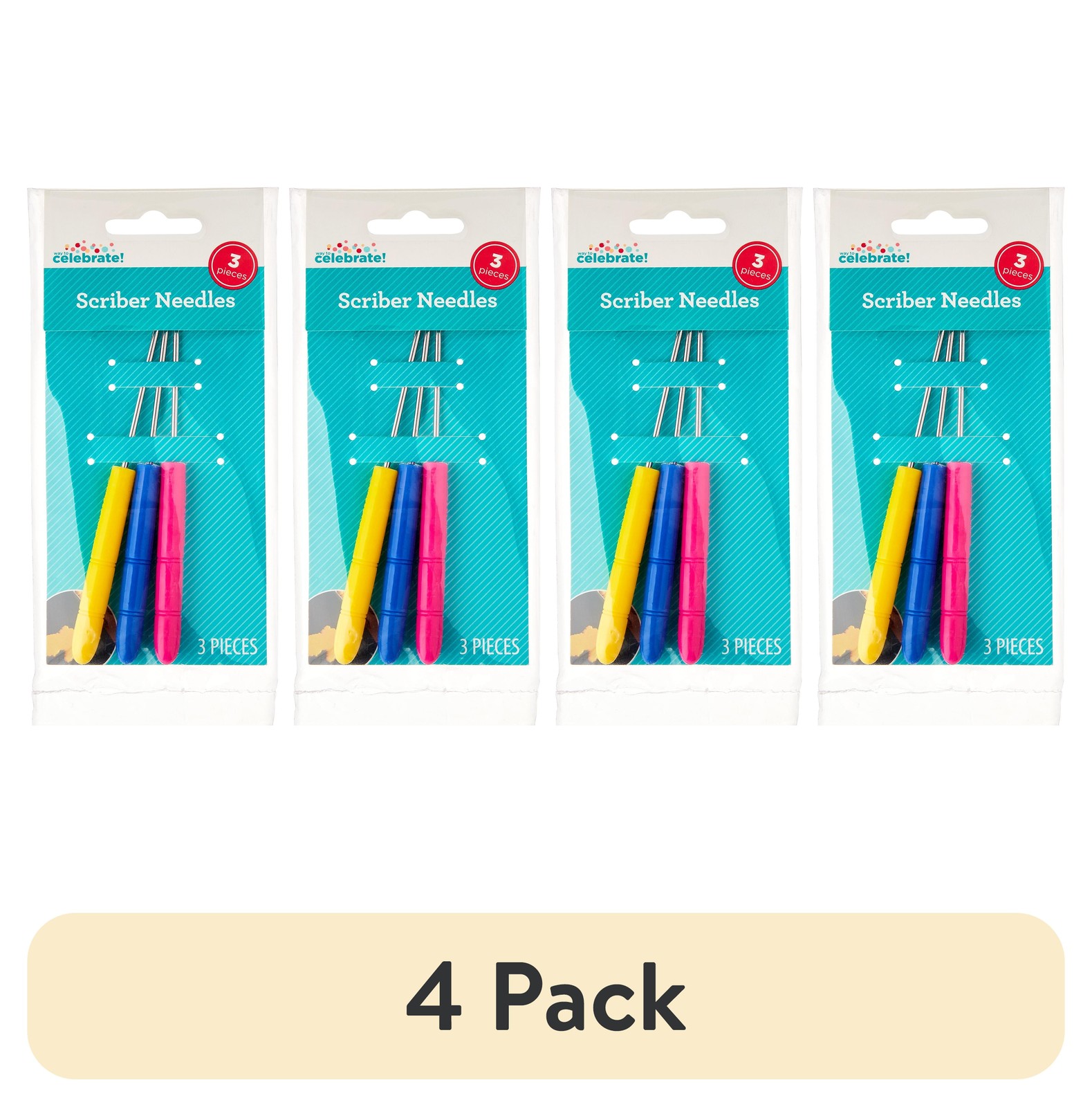 (4 pack) Multicolor Scriber Needles, 4.5 inch, 3 Count, by Way To Celebrate
