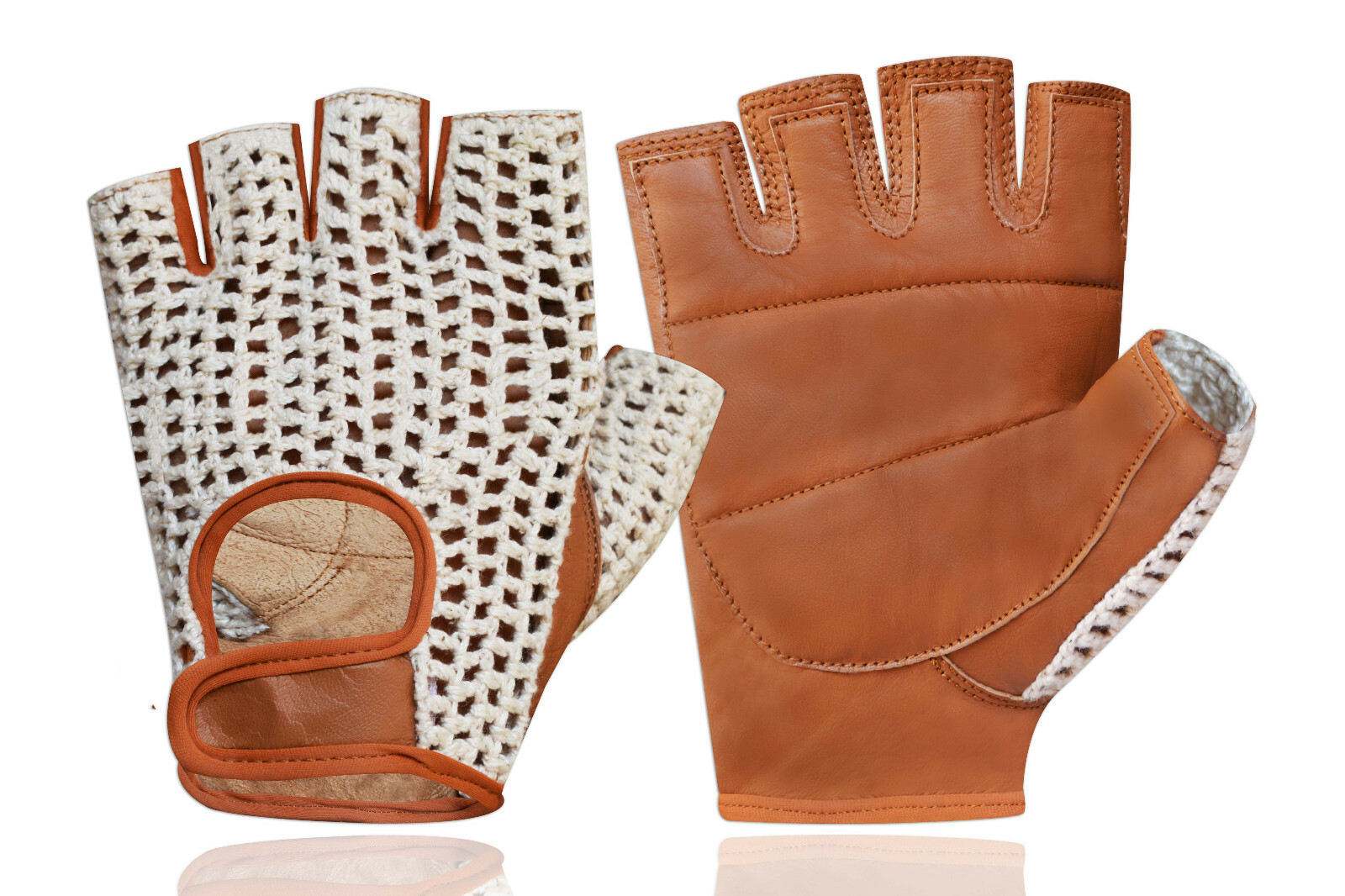 Leather Crochet Padded Weight Training Cycling Driving Wheelchair Gloves