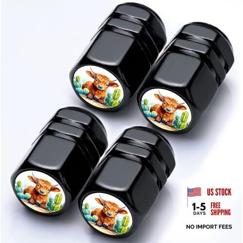 4Pack Tire Valve Stem Caps Funny Car Accessories Decor,Tire Highland Cow Cactus