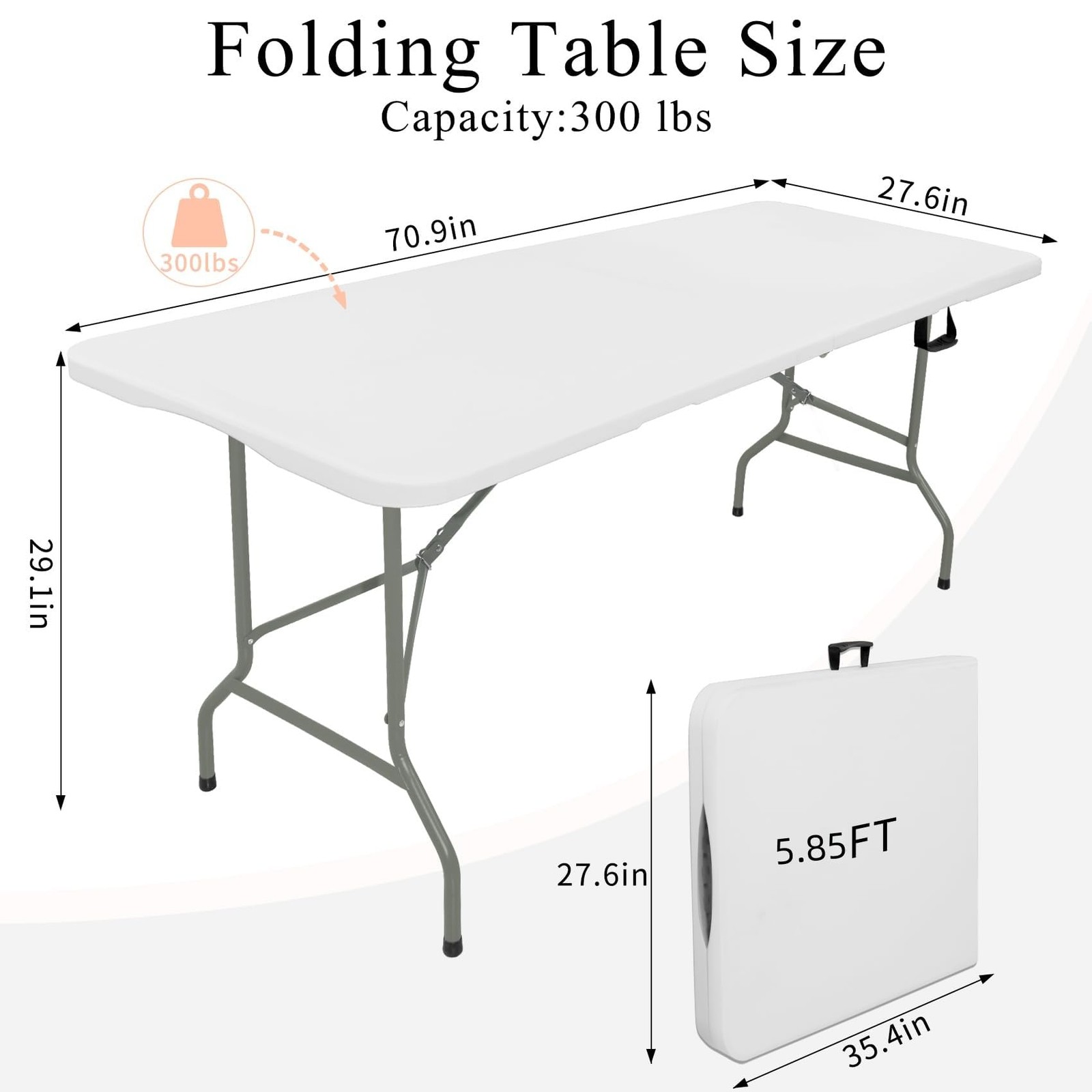 Set of 2 Folding Tables with Carrying Handle Lightweight Rectangular Portable...