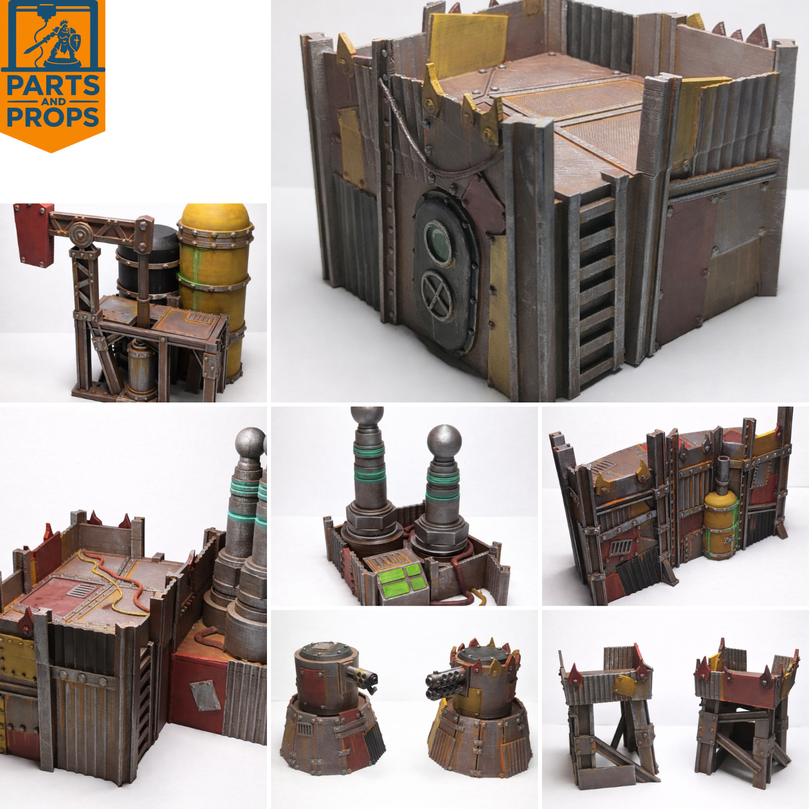 Ork style scrap wargaming terrain buildings compatible with Warhammer 40k 28mm