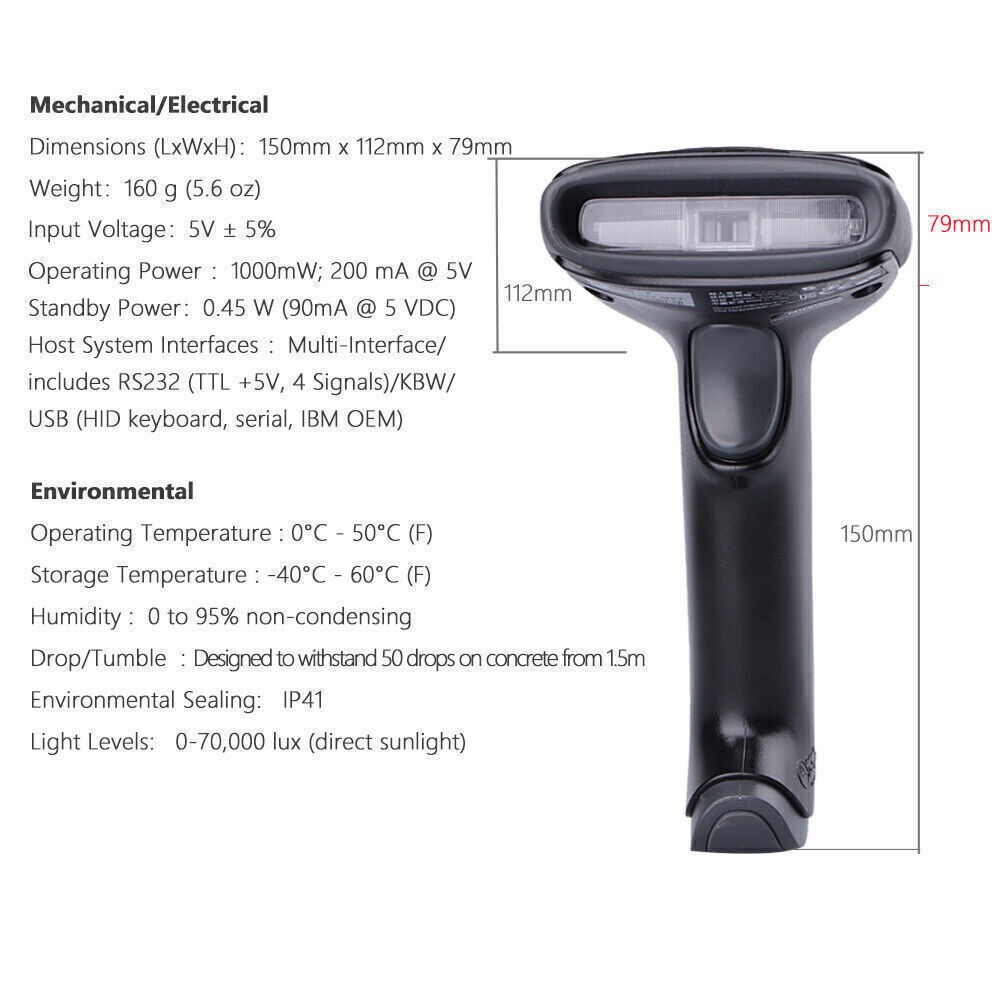 Honeywell Hyperion 1300G-2USB Handheld 1D Barcode Scanner Reader w/ USB Cable