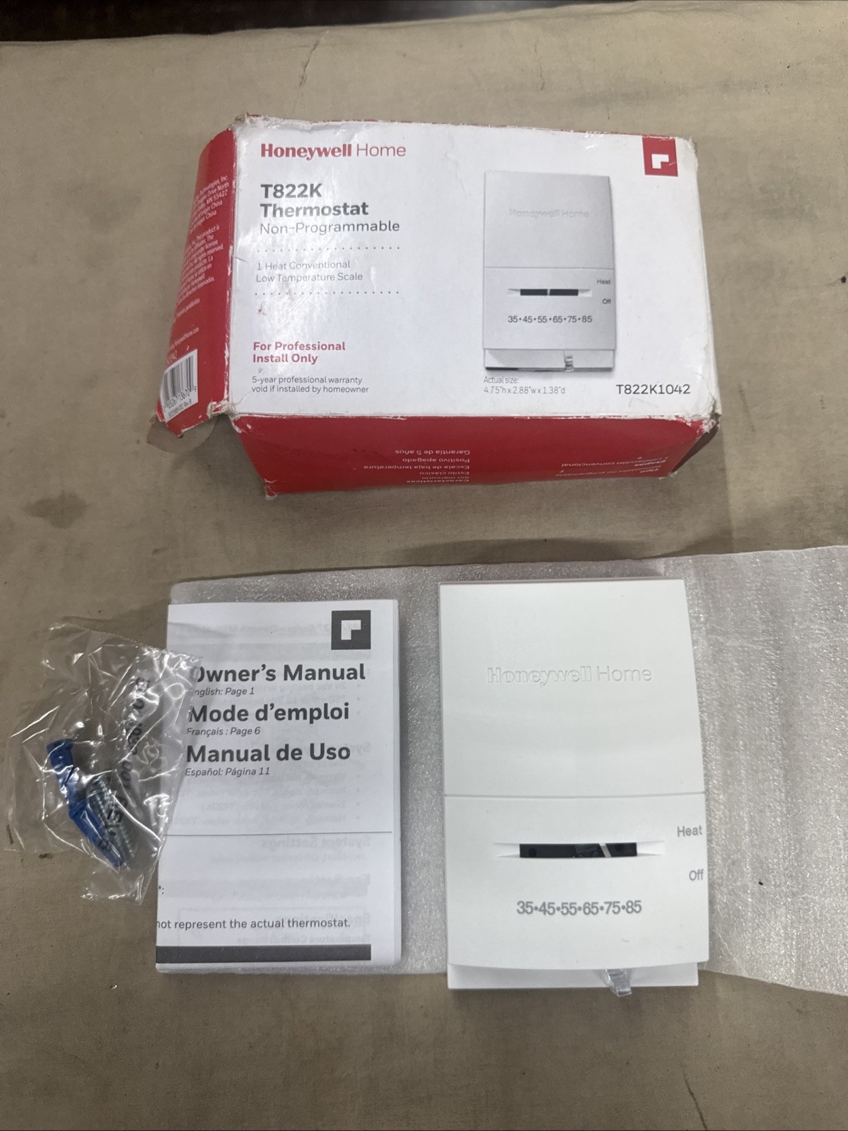Honeywell T822K1042 Econostat Low Temp Heat Only Mechanical Thermostat
