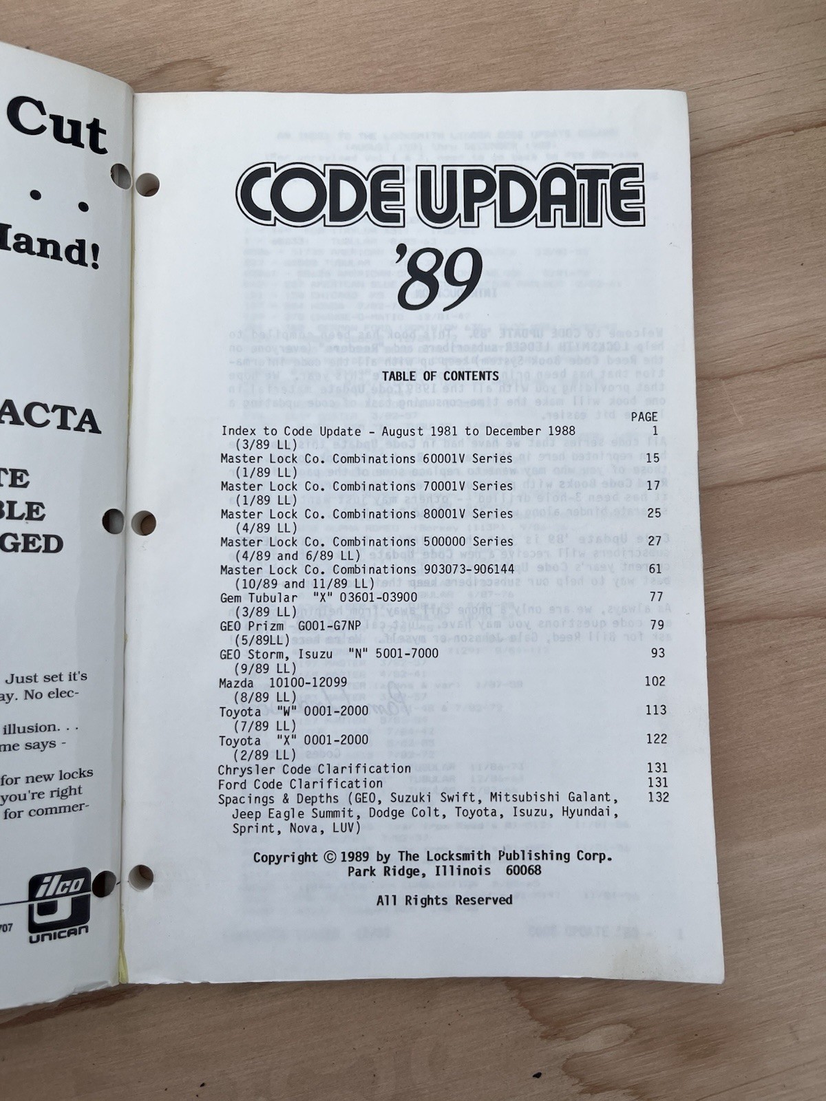 Locksmith Ledger Code Book Update 89