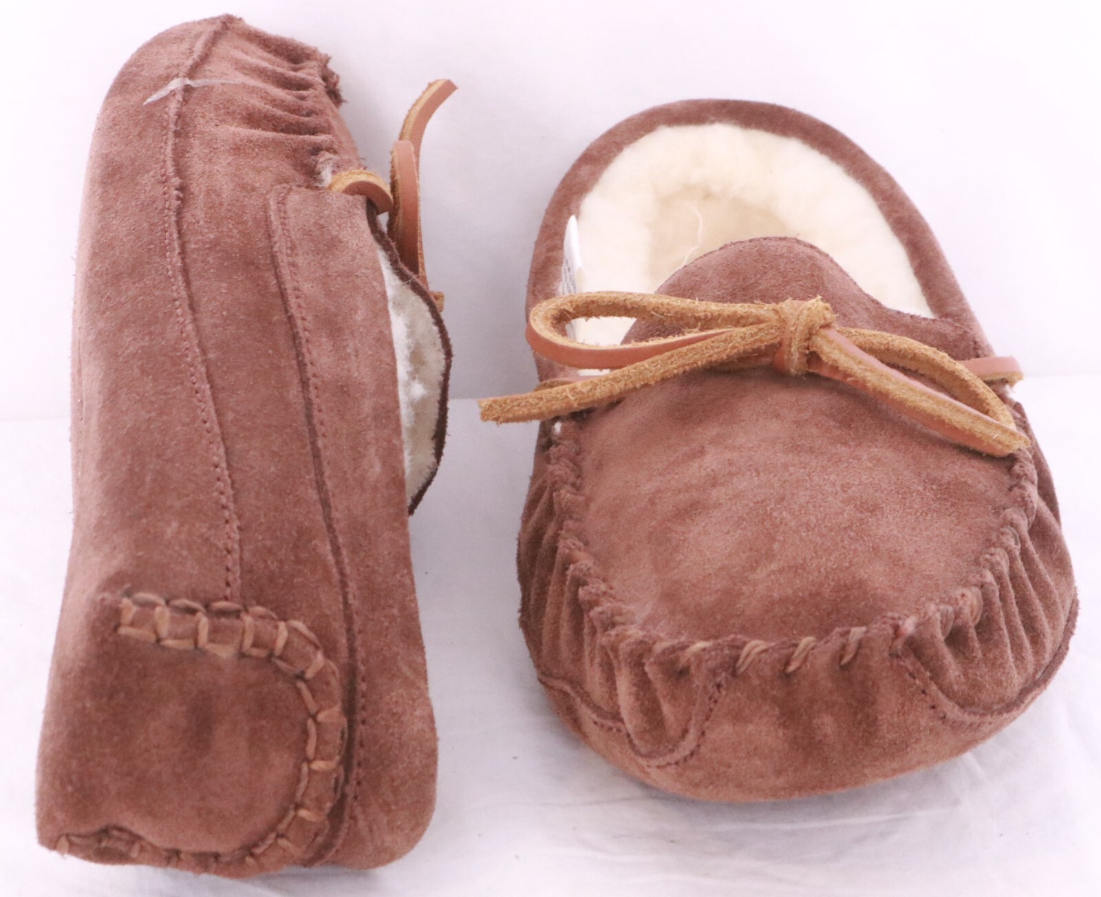 Eddie Bauer 1191 Dark Brown Suede Shearling Bow Moccasin Slippers Shoe Men's 7 M