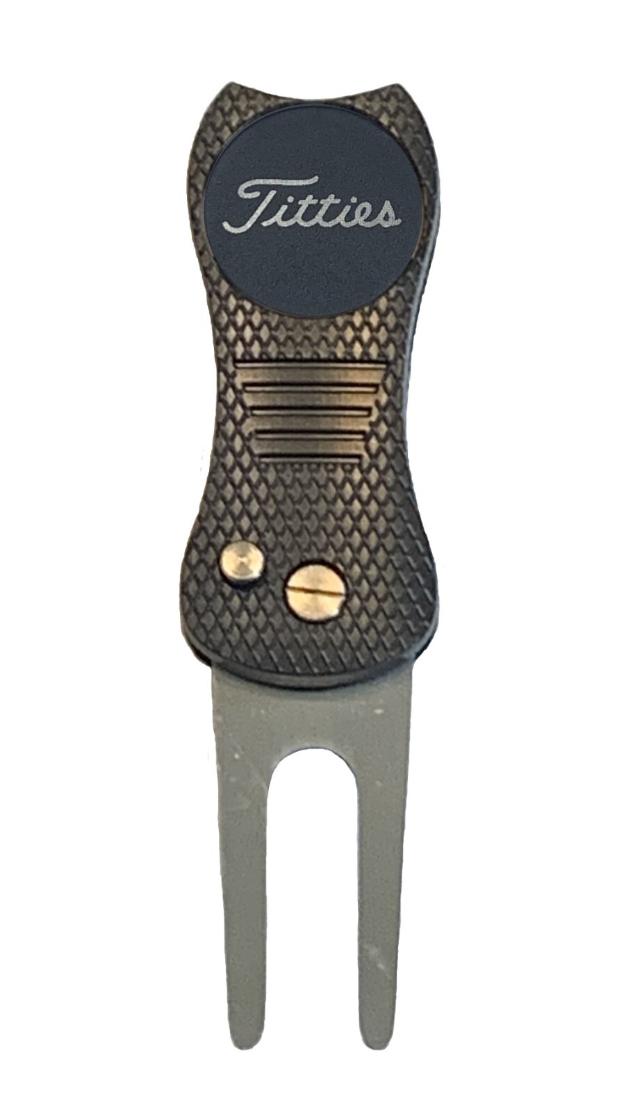 "Titties" Novelty Golf Ball Marker + Switchblade Divot Tool Novelty Gift Laser
