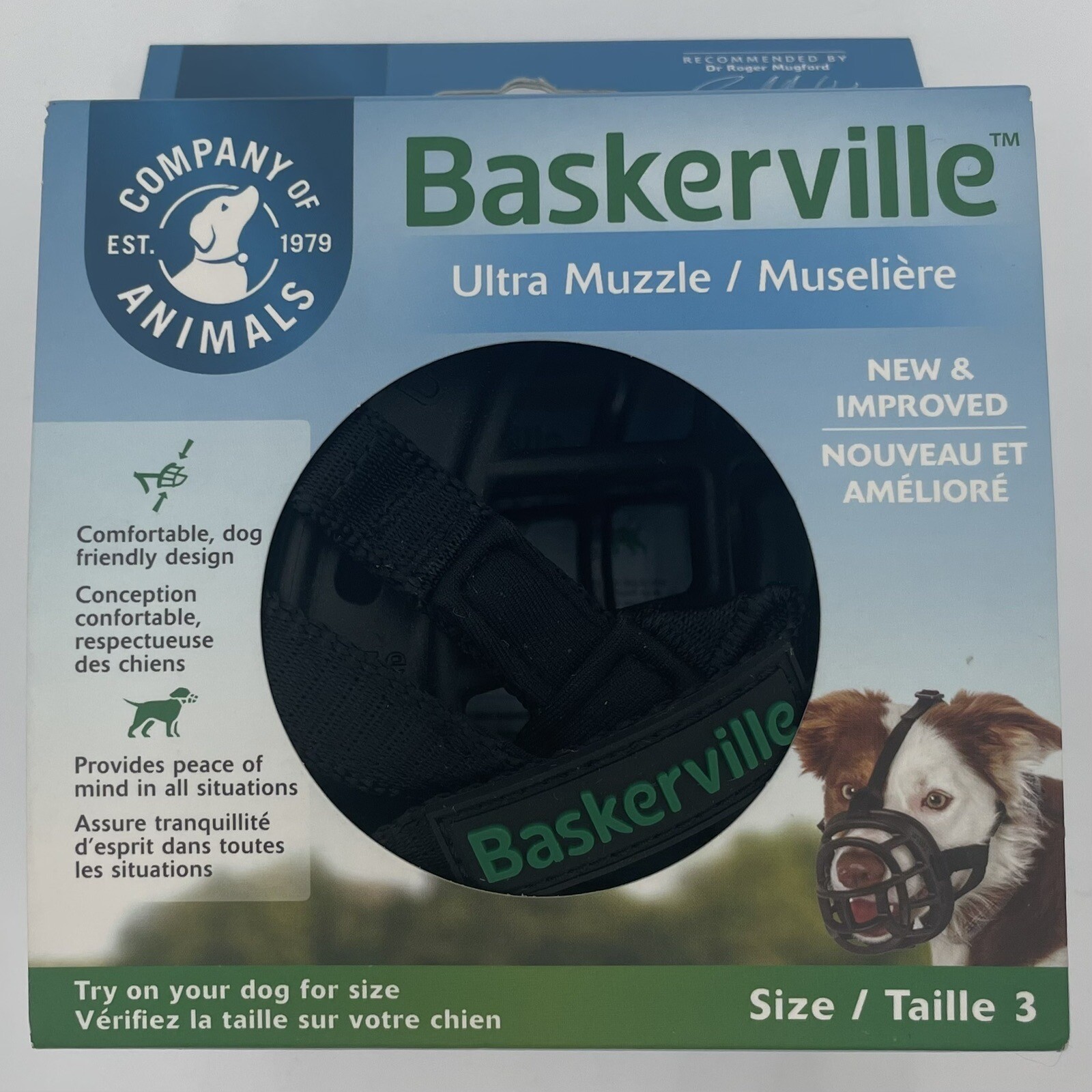 Dog Muzzle Baskerville Ultra Size 3 for Dogs 25 to 45 Lbs Company Of Animals Blk
