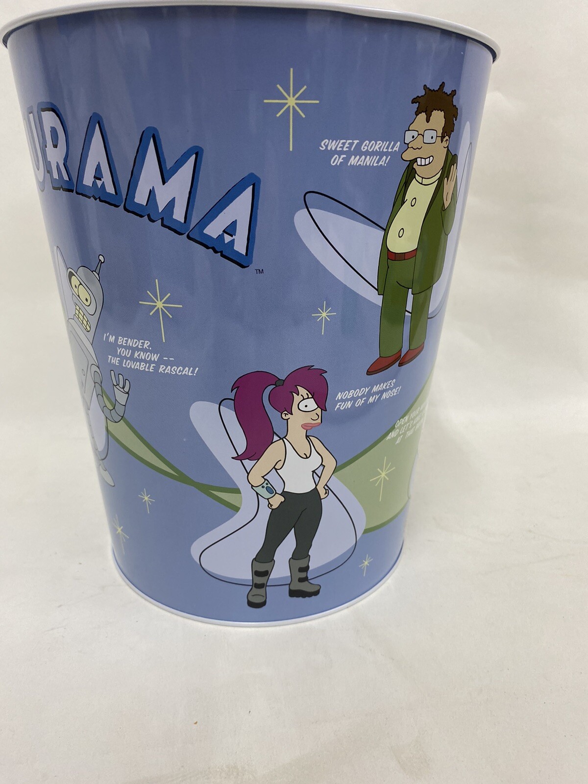 Futurama Tin Trash Can with Bender, Fry, Dr. Zoidberg Vintage Made in 2002