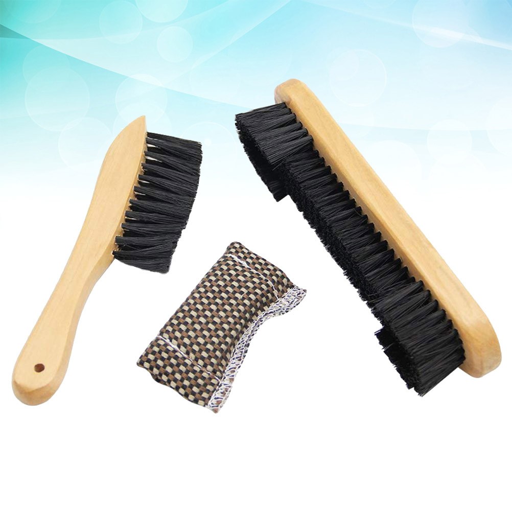 3Pcs Snooker Table Brush Set Natural Wood Handle Durable Pool Table Rail Cleaner