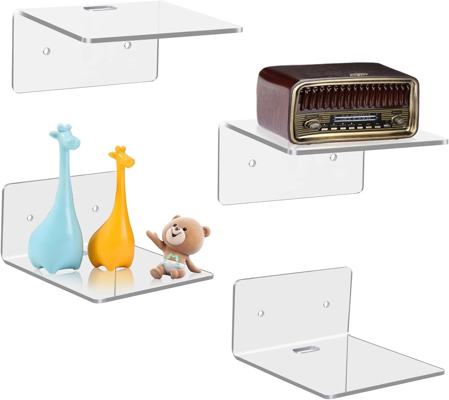 4 Pack Small Wall Shelf 4'' Acrylic Wall Shelves Display Ledges Storage