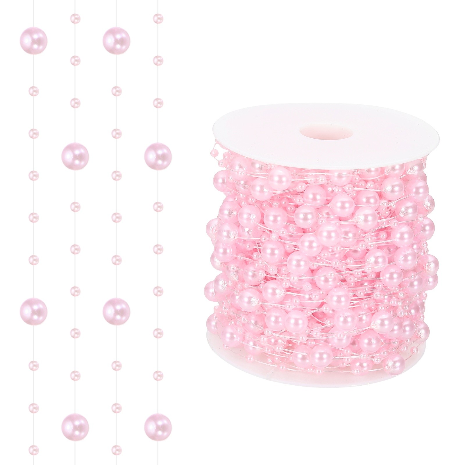 98 Feet Artificial Pearl String, Faux Pearl Beads Vases Filler, Pink