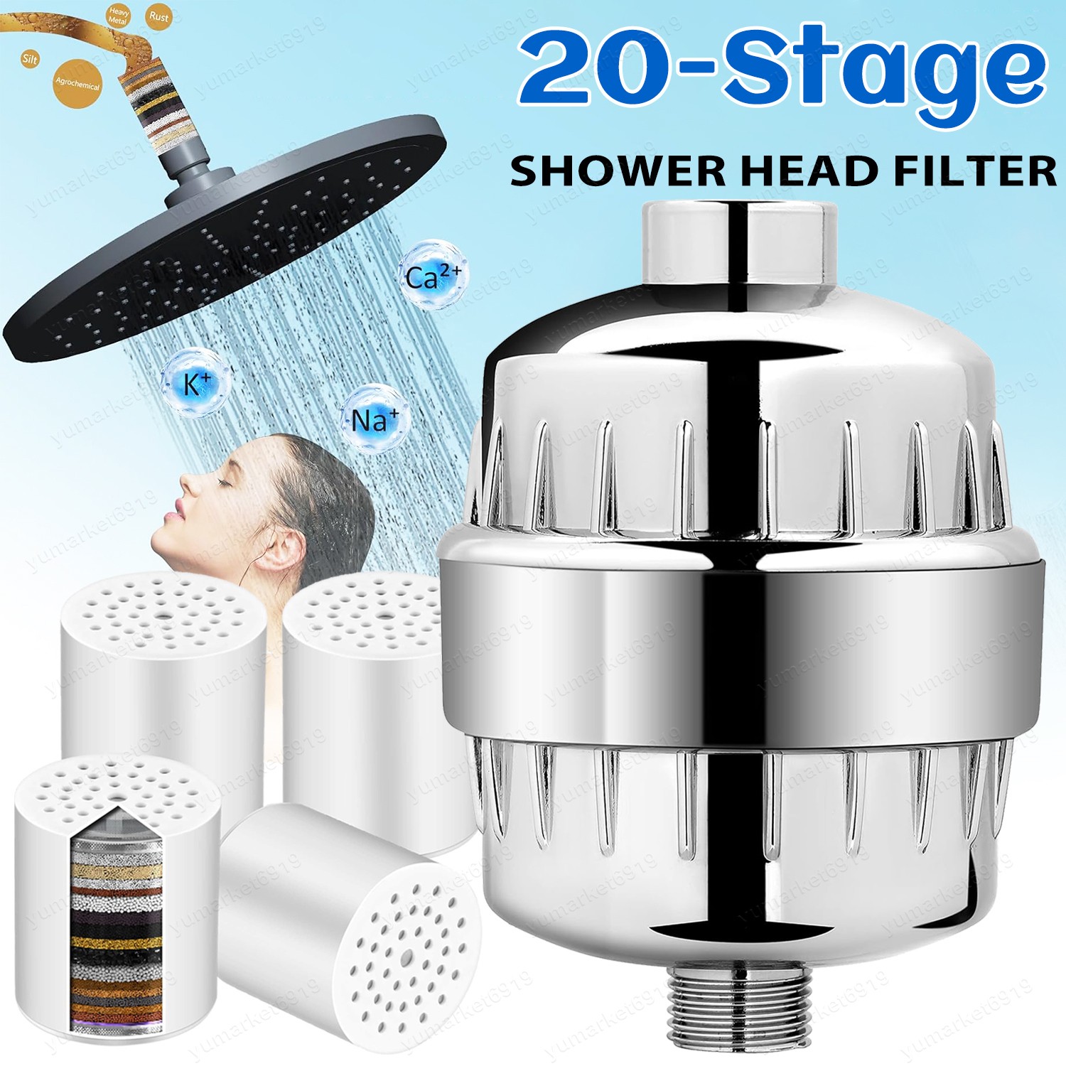 20-Stage Shower Filter - Hard Water Softener & Purifier / Replaceable Cartridge