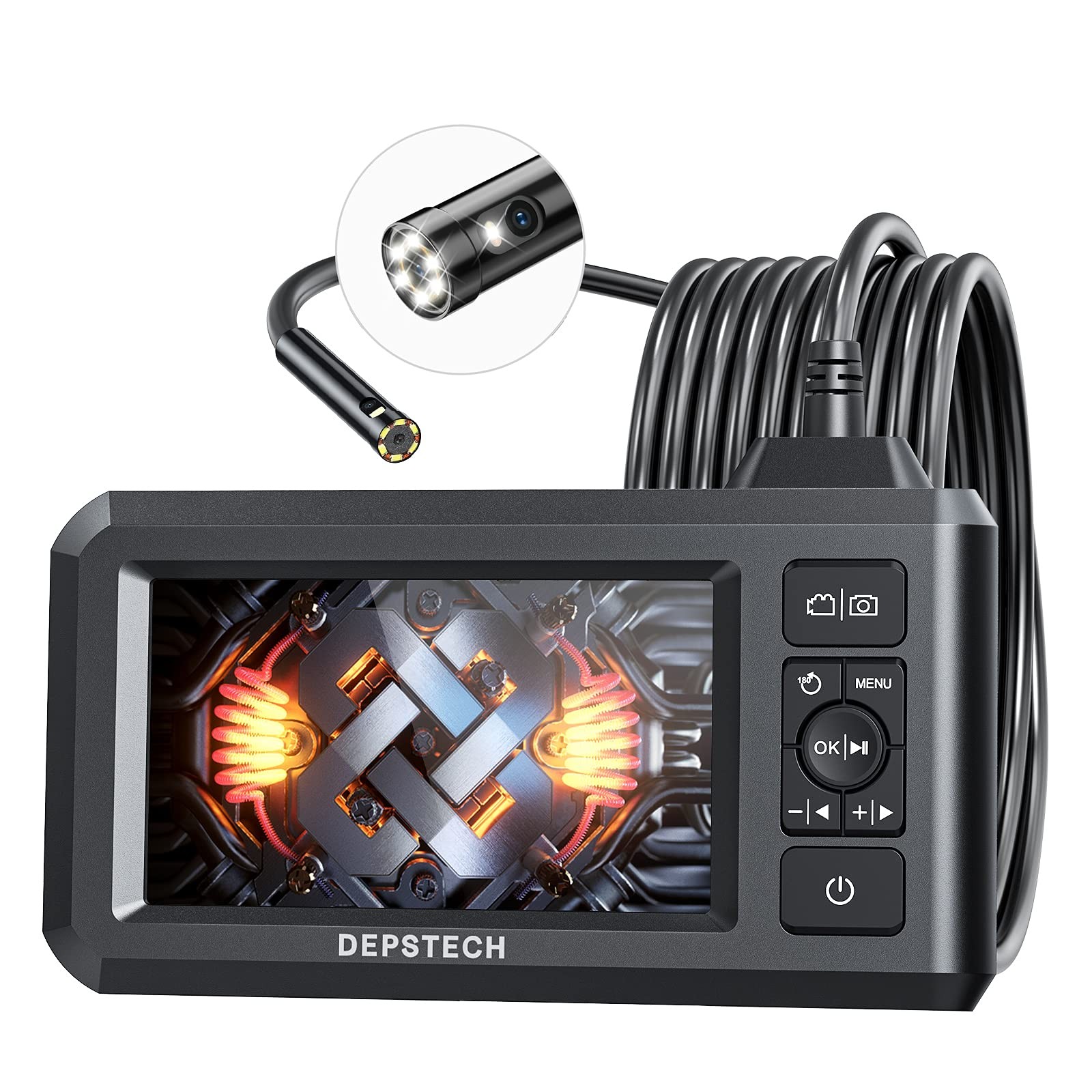 Inspection Endoscope Camera with Light: Dual Lens 1080P Borescope with 4.3" I...