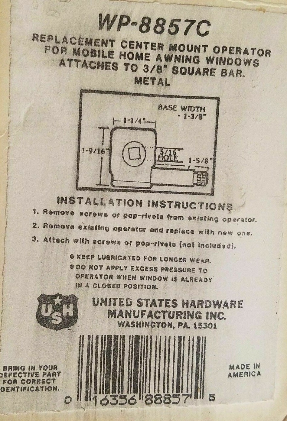 NEW SEALED US Hardware Awning Wind Operator WP-8857C