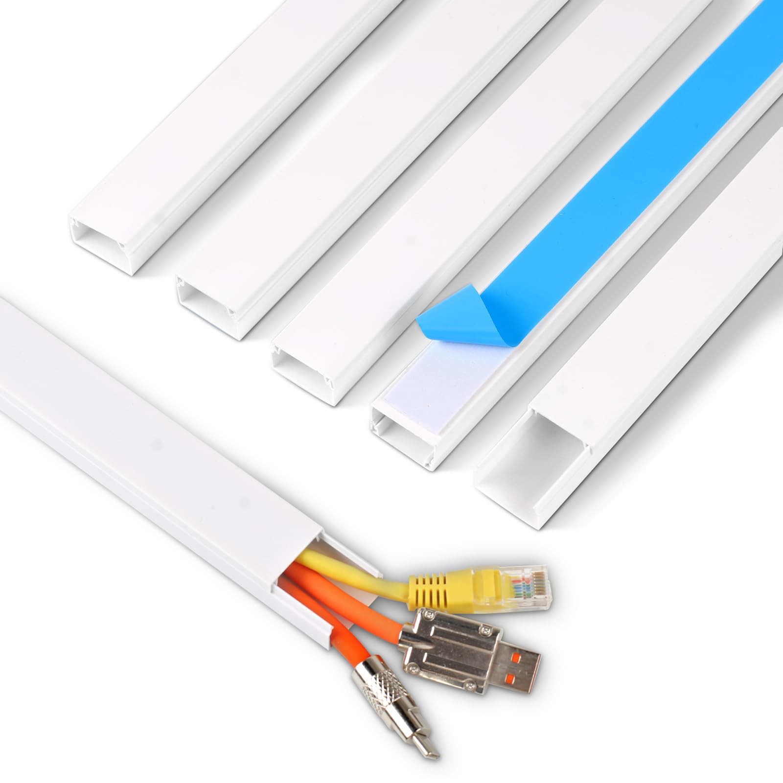 White Cord Hider 6 Pack Wall Cable Management Covers Concealer Organizer