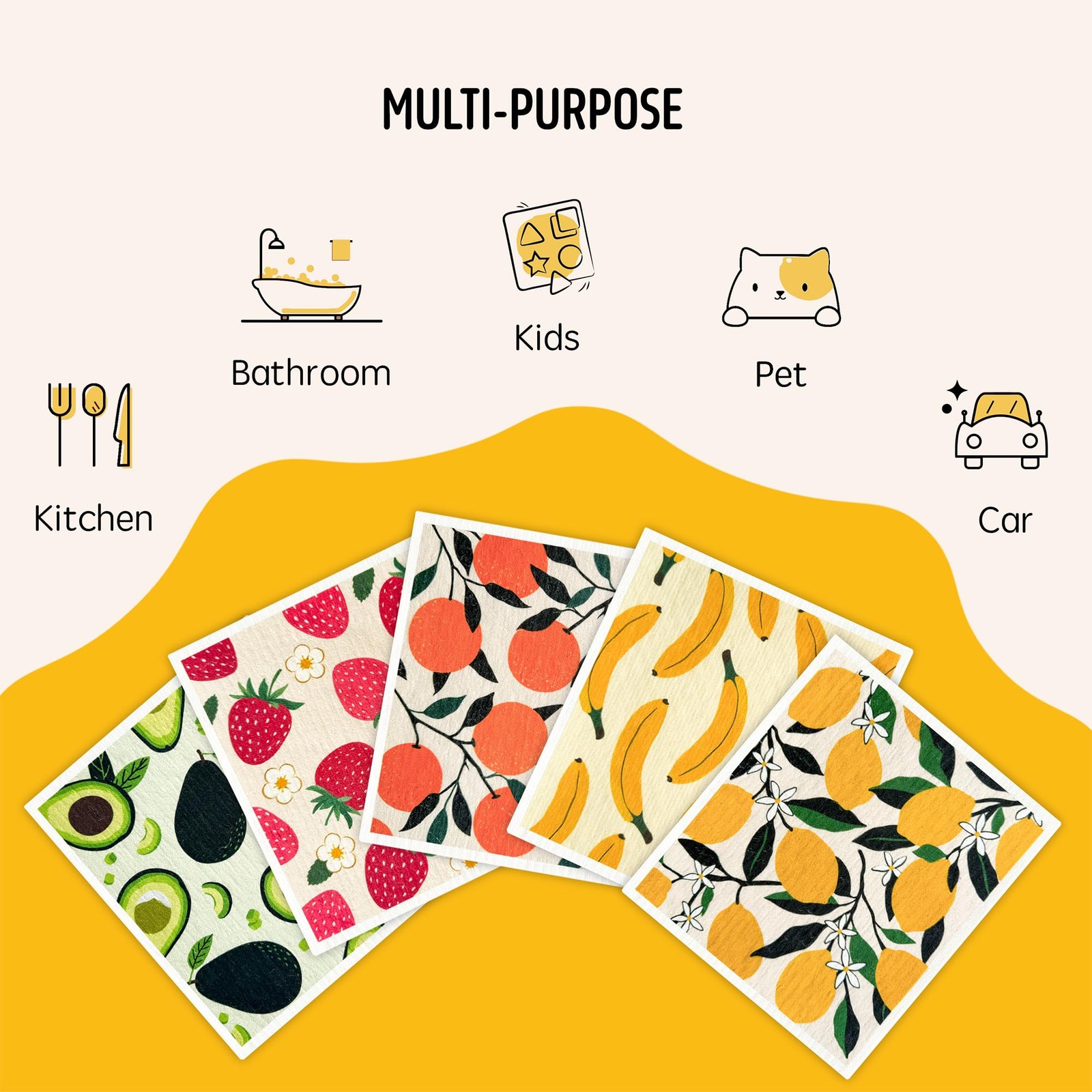 Swedish Dishcloths 5 Pack Reusable Absorbent Washable Kitchen Cleaning Cloths