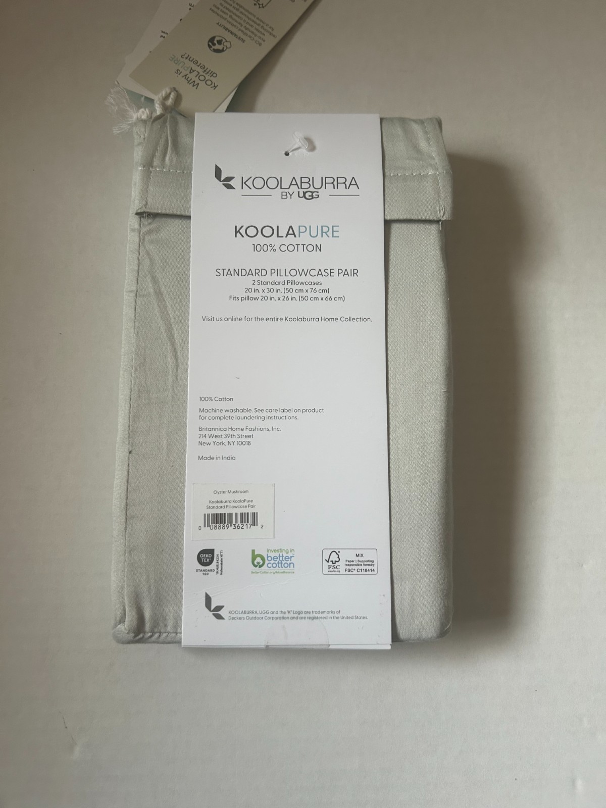 KOOLABURRA By UGG Standard Pillowcase Pair Oyster Mushroom