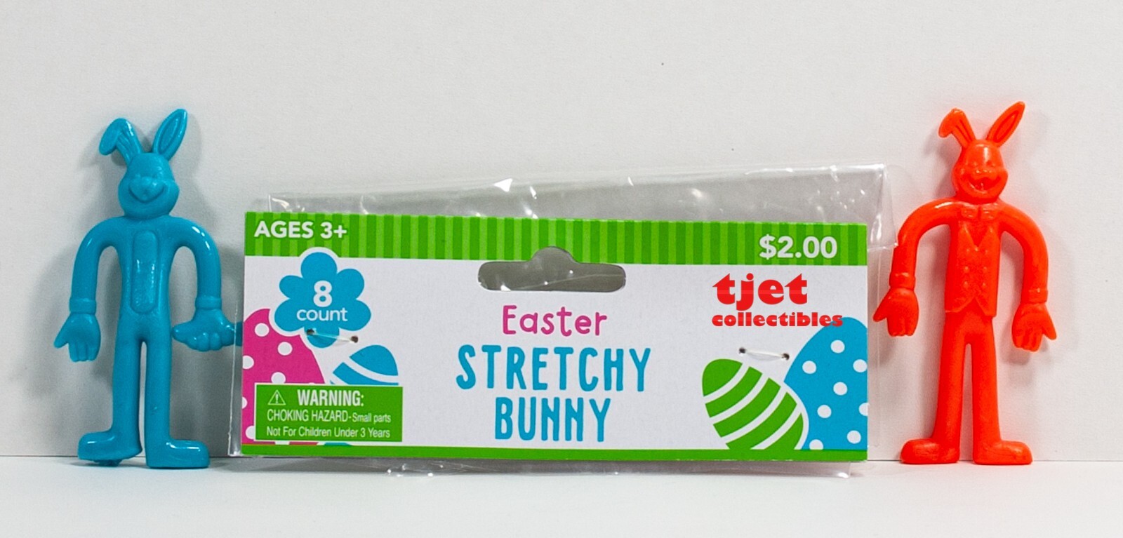 2 Easter Stretchy Bunny Blue & Orange 3" New / Opened